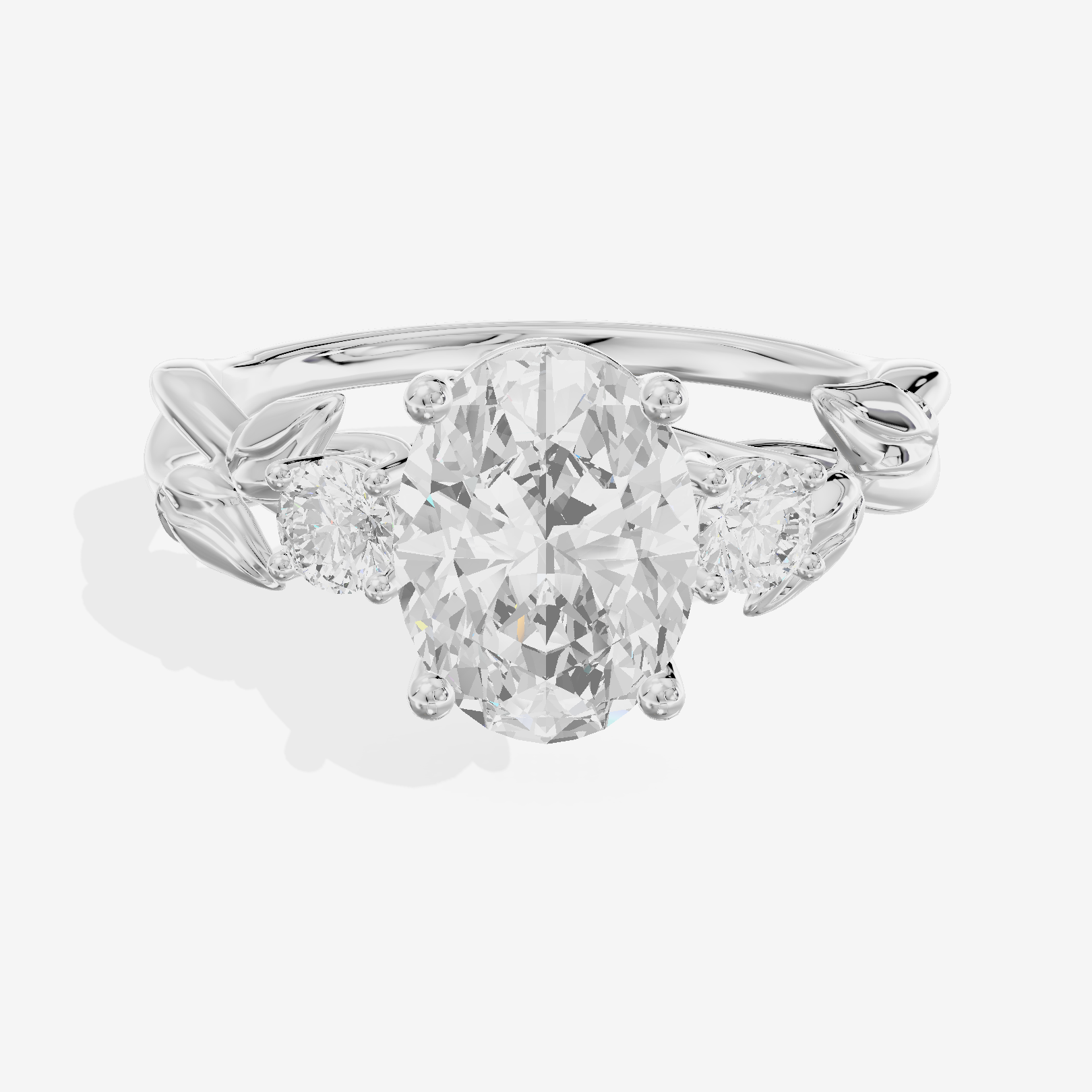 Solea Three Stone Oval Engagement Ring (1/6 ct. tw.) in Platinum