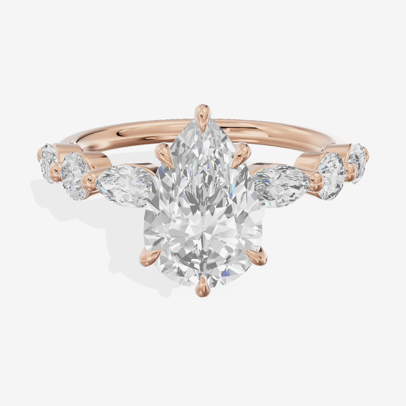 Lumera Cathedral Pear Engagement Ring with Side Stones (1/3 ct. tw.) in 18K Rose Gold