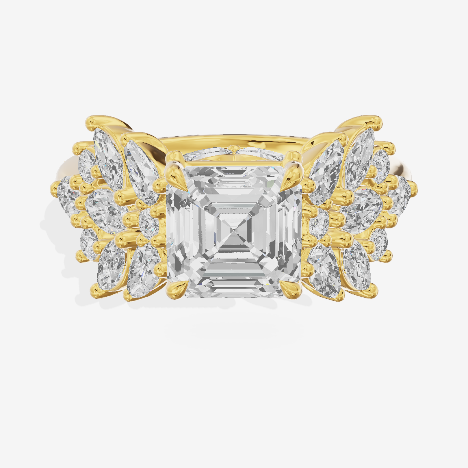 Crowned Heartline Asscher Engagement Ring with Side Stones (1/10 ct. tw.) in 14K Yellow Gold