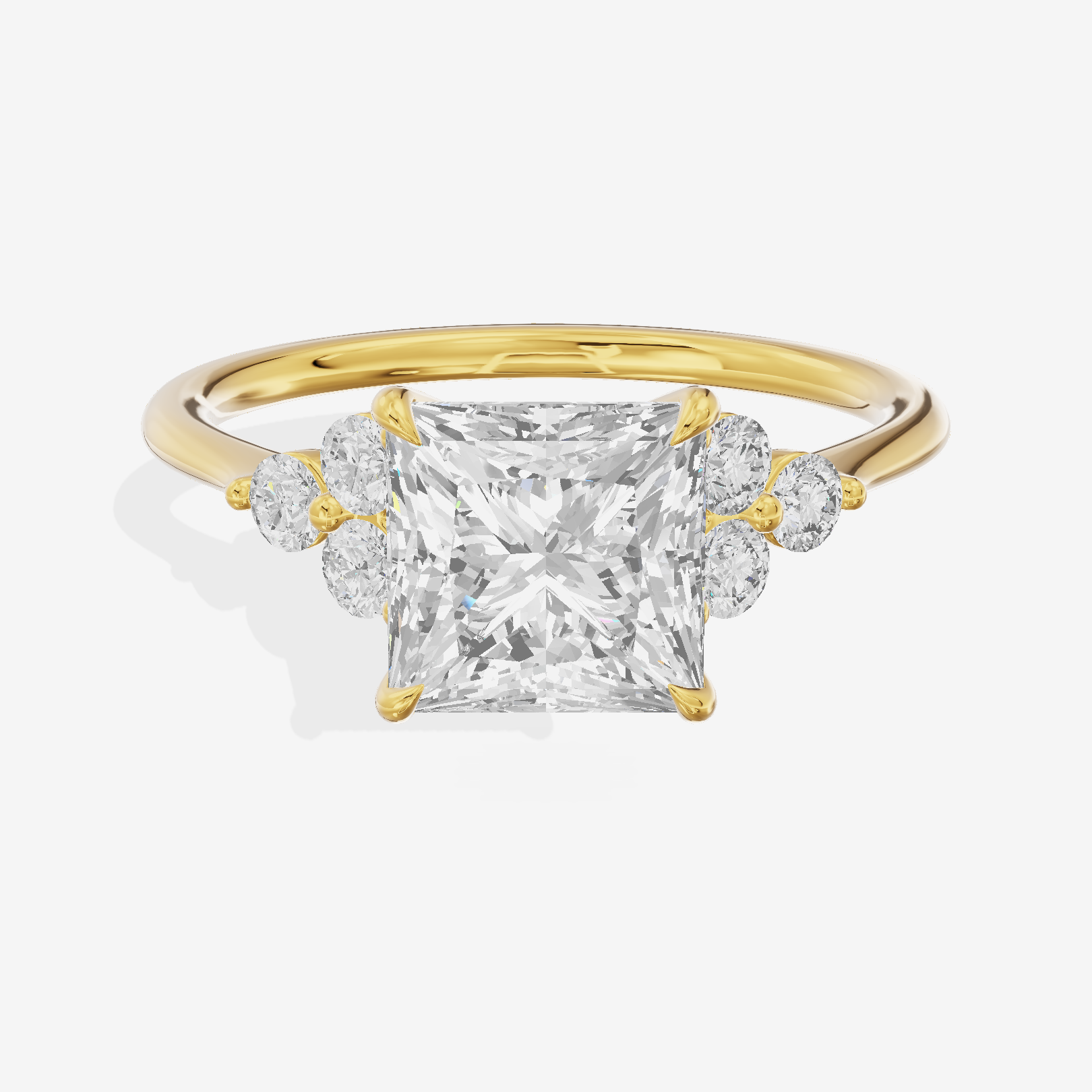 Lustrous Promezza Princess Engagement Ring with Side Stones (1/20 ct. tw.) in 18K Yellow Gold