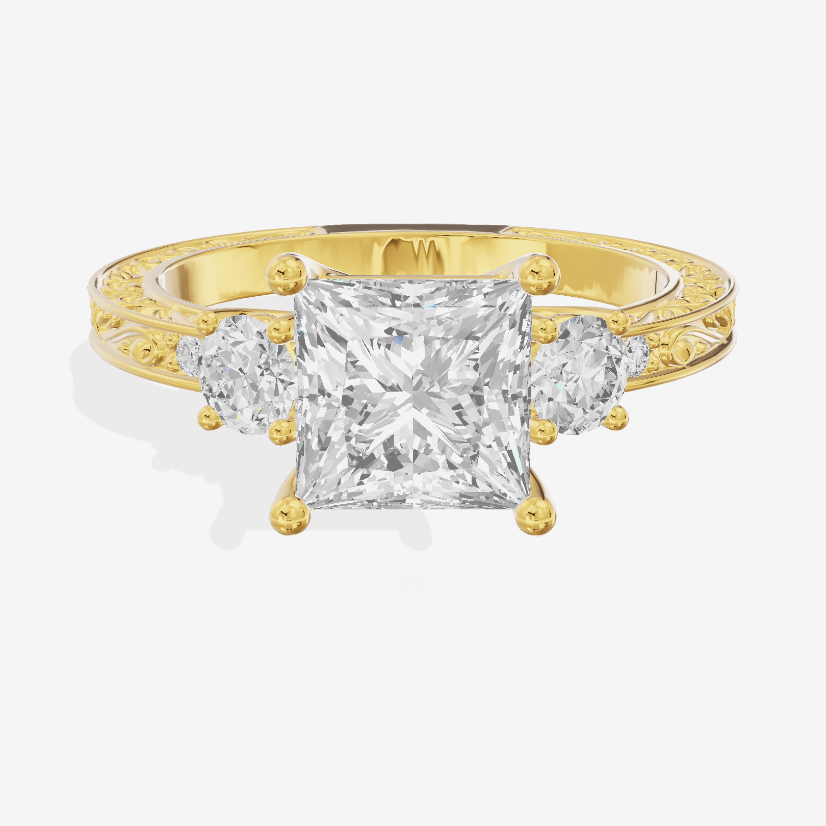 Petite Promezza Three Stone Princess Engagement Ring (2/5 ct. tw.) in 18K Yellow Gold