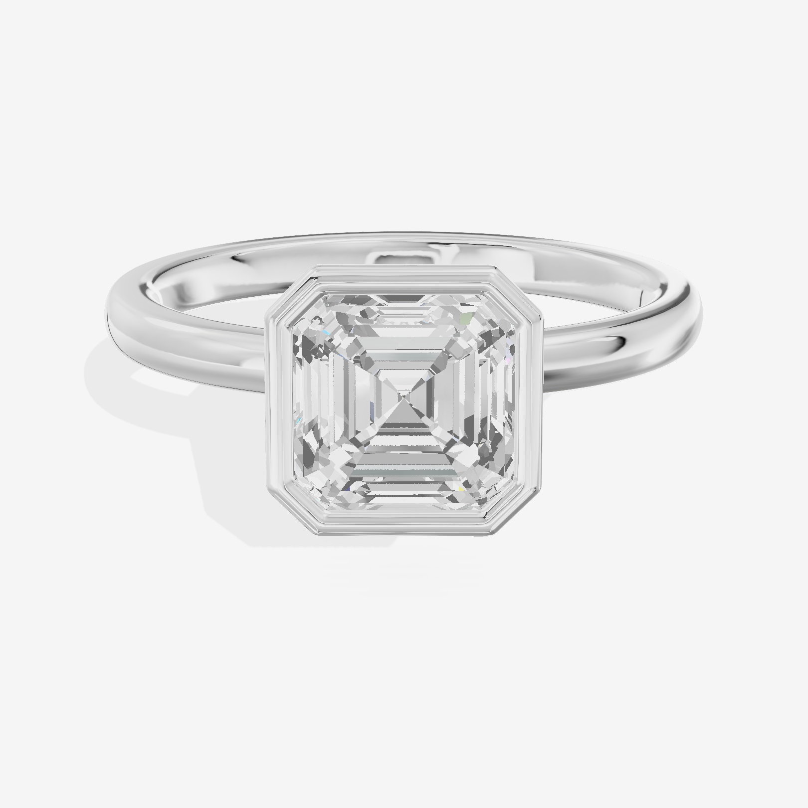 Trellise Bezel 2mm Asscher Solitaire Engagement Ring in 18K White Gold