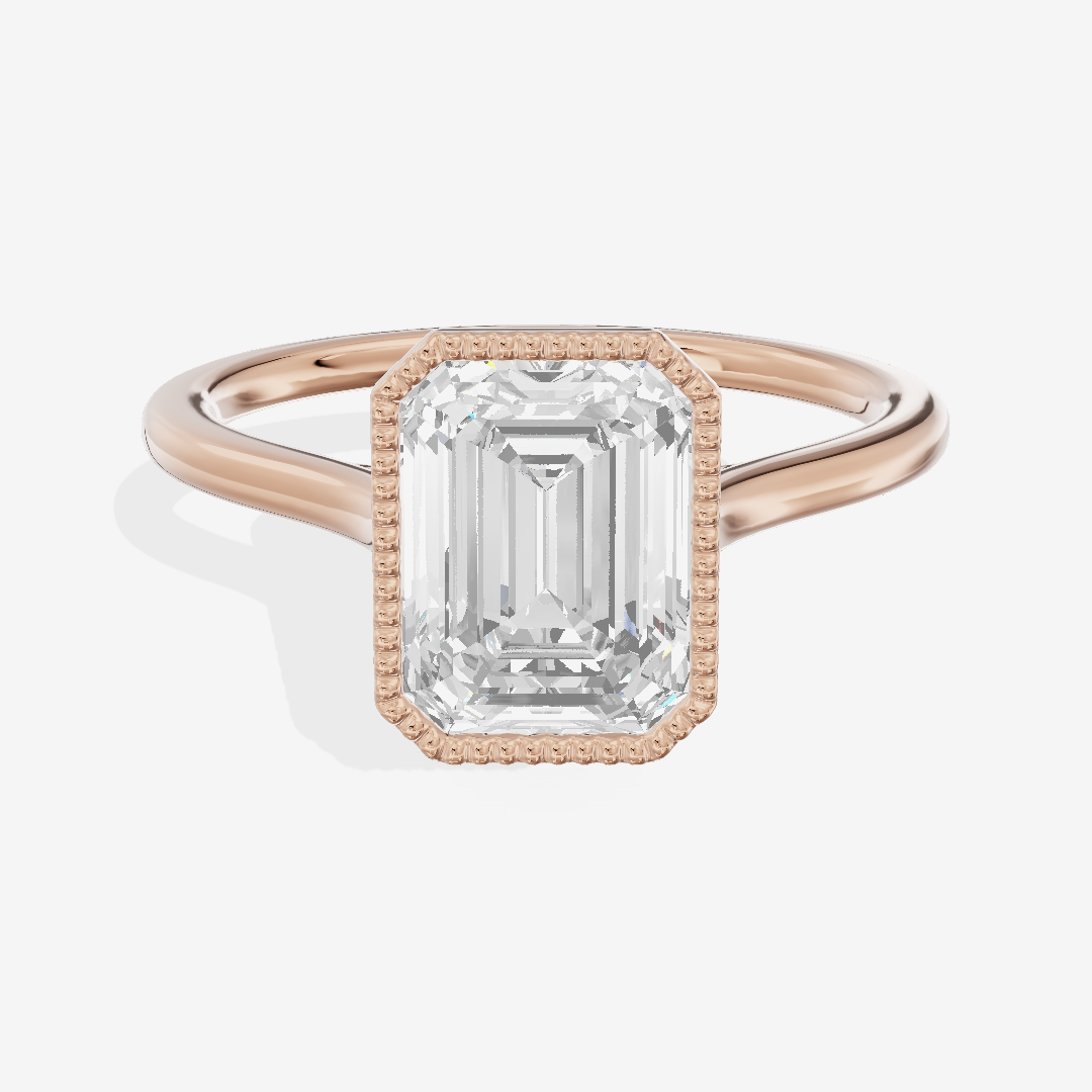 Modern Coeurine 1.5mm Emerald Bezel Engagement Ring in 14K Rose Gold