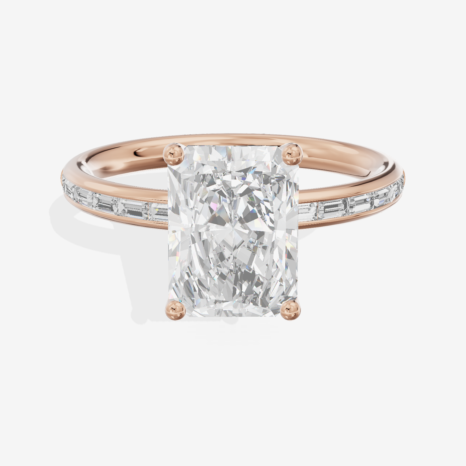 Tender Sincere Radiant Engagement Ring with Side Stones (1/6 ct. tw.) in 18K Rose Gold