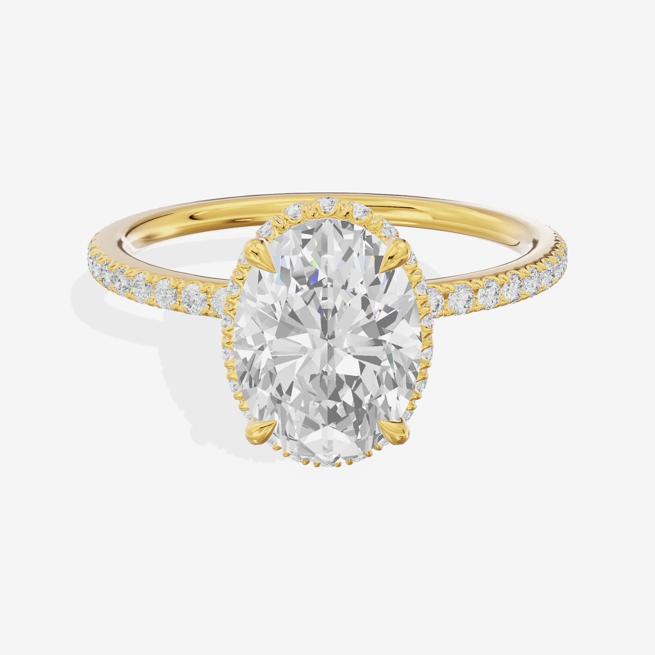 Crowned Whisper Oval Hidden Halo Engagement Ring in 18K Yellow Gold