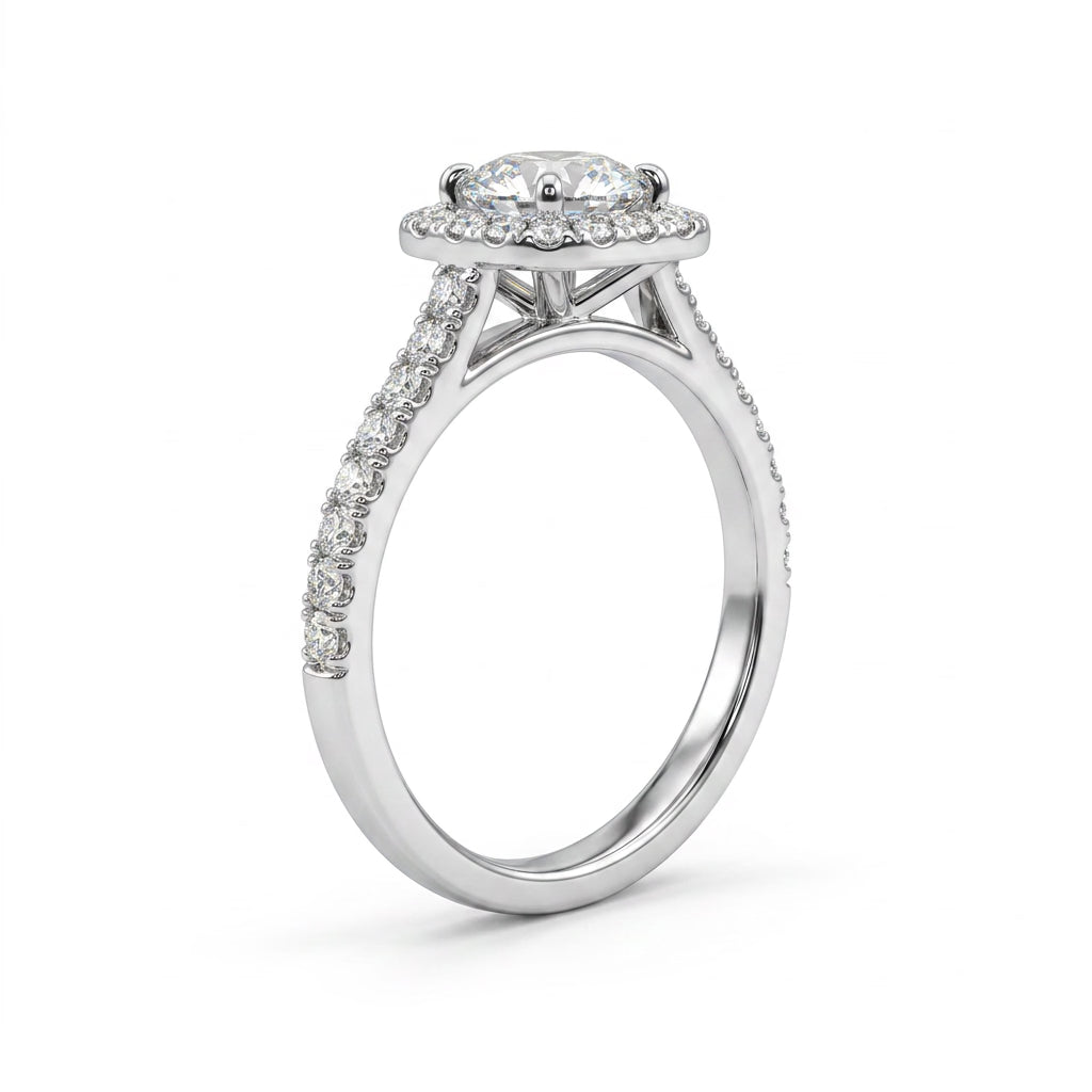 Halo Pavé Round Engagement Ring (1/2 ct. tw.) in 18K White Gold
