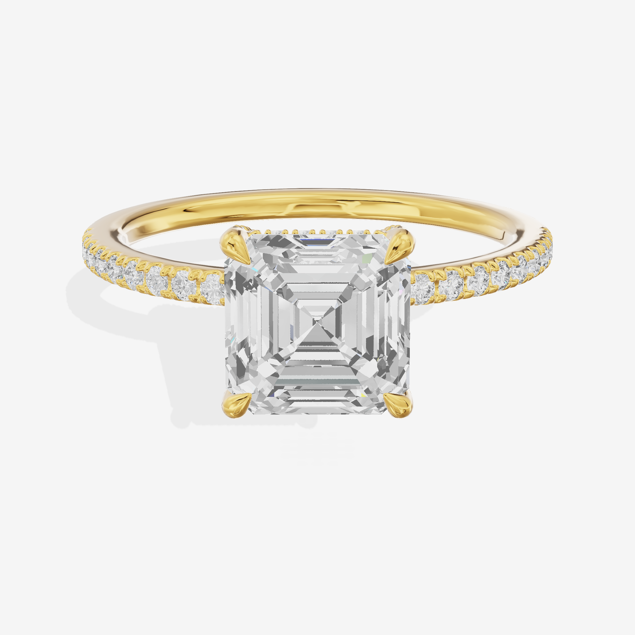 Bowed Sincere Asscher Engagement Ring with Side Stones (1/4 ct. tw.) in 14K Yellow Gold