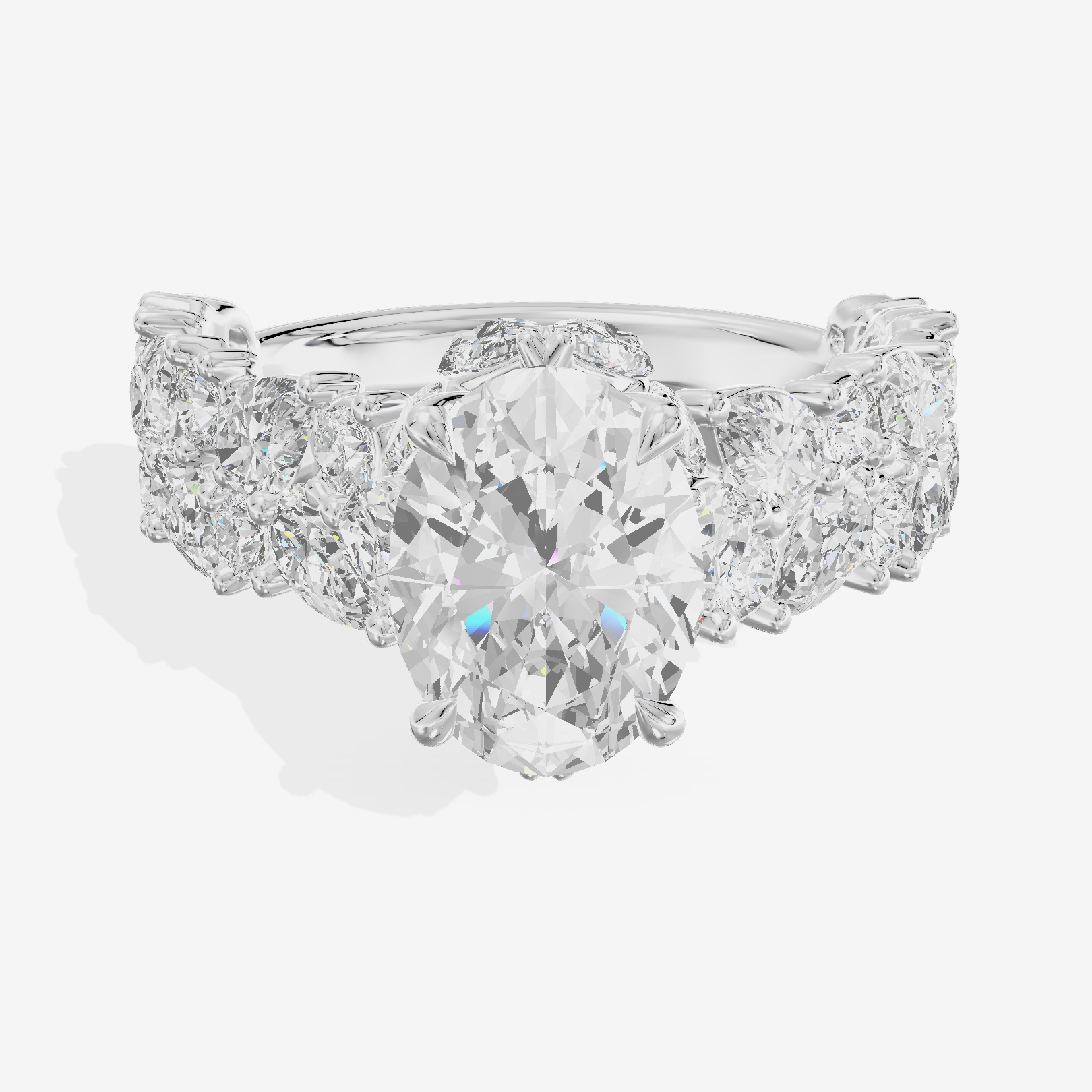 Grand Janevra Oval Engagement Ring with Side Stones (3/4 ct. tw.) in 18K White Gold