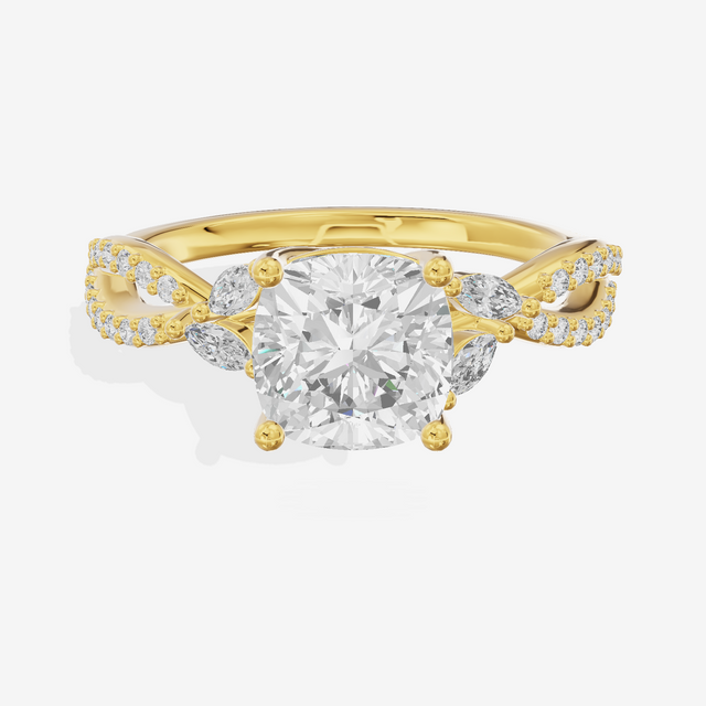 Luxe Lumera Cushion Engagement Ring with Side Stones (1/4 ct. tw.) in 14K Yellow Gold