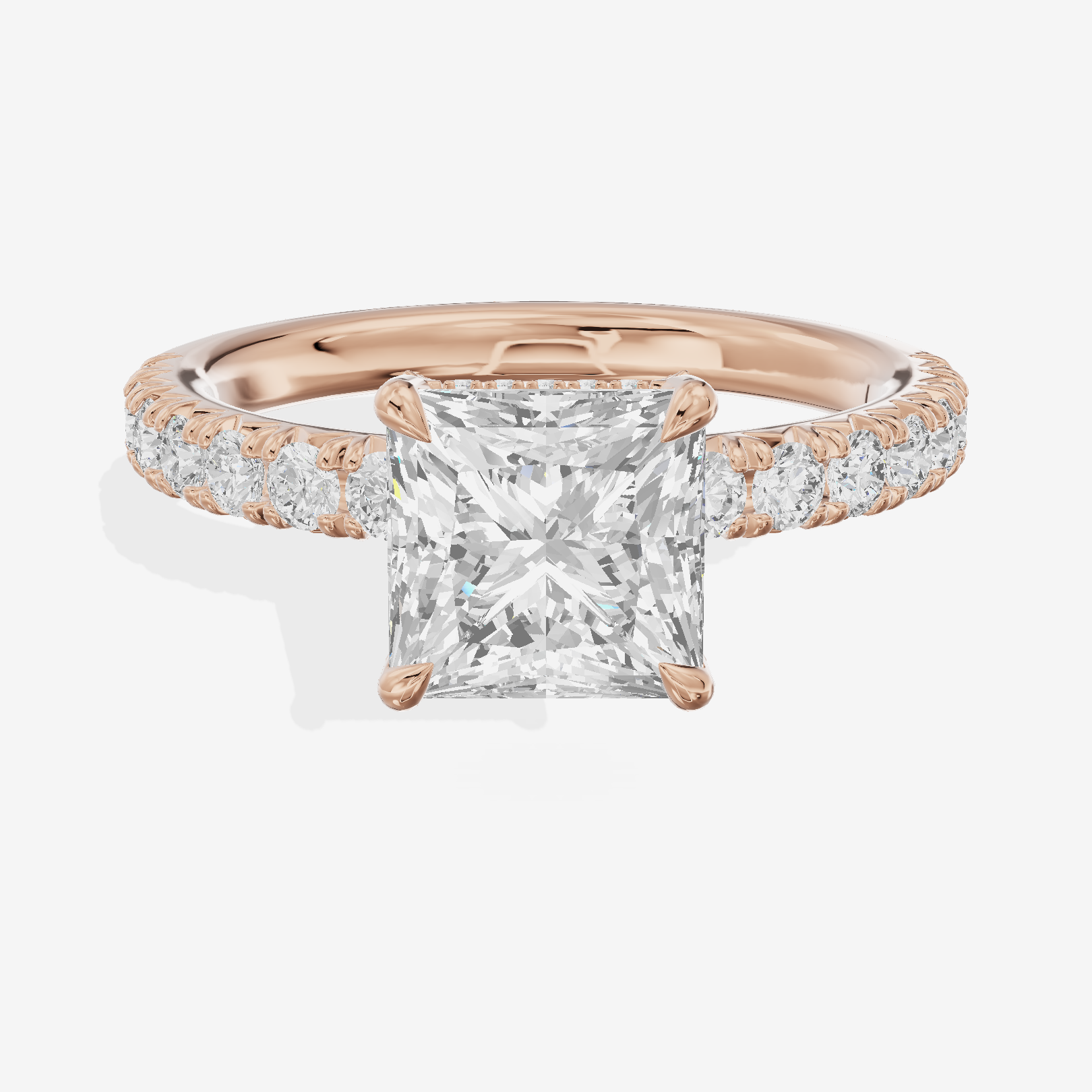 Crowned Maia Princess Engagement Ring with Side Stones (1/3 ct. tw.) in 18K Rose Gold