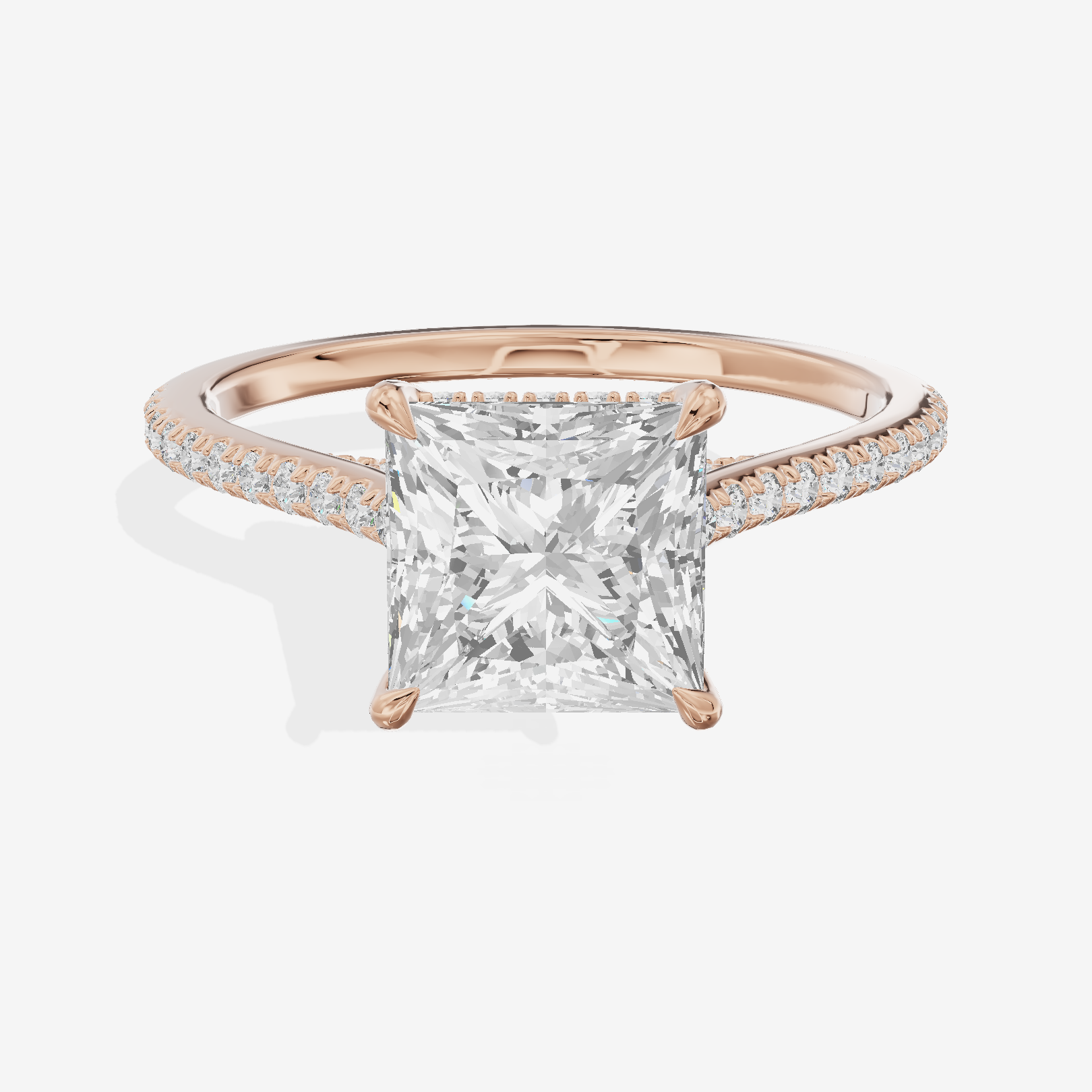 Luxe Aimora Princess Engagement Ring with Side Stones (1/4 ct. tw.) in 14K Rose Gold