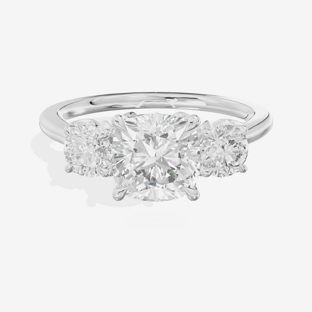 Royal Sincere Three Stone Cushion Engagement Ring (2/3 ct. tw.) in 18K White Gold