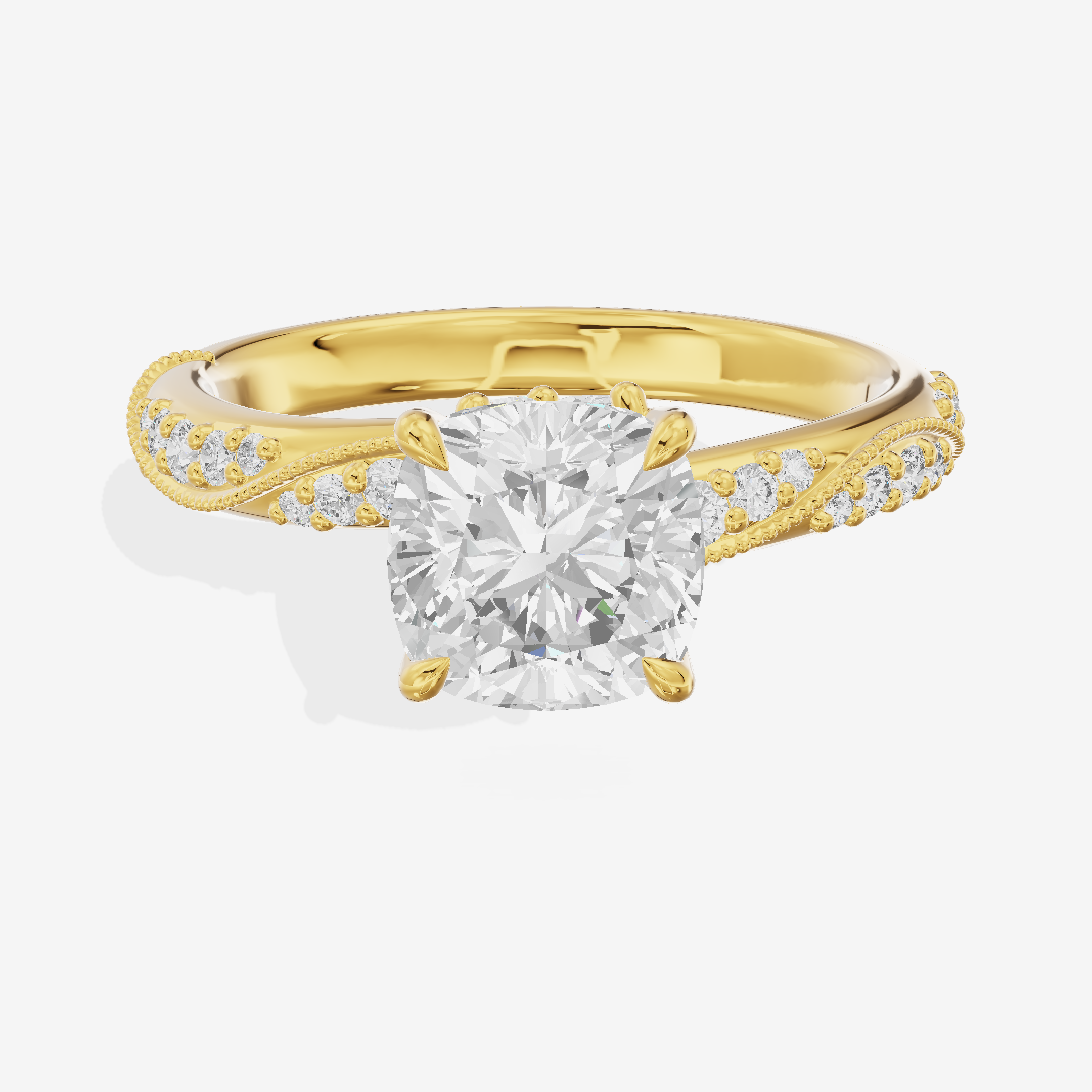 Classic Halcyon Cushion Engagement Ring with Side Stones (1/4 ct. tw.) in 14K Yellow Gold