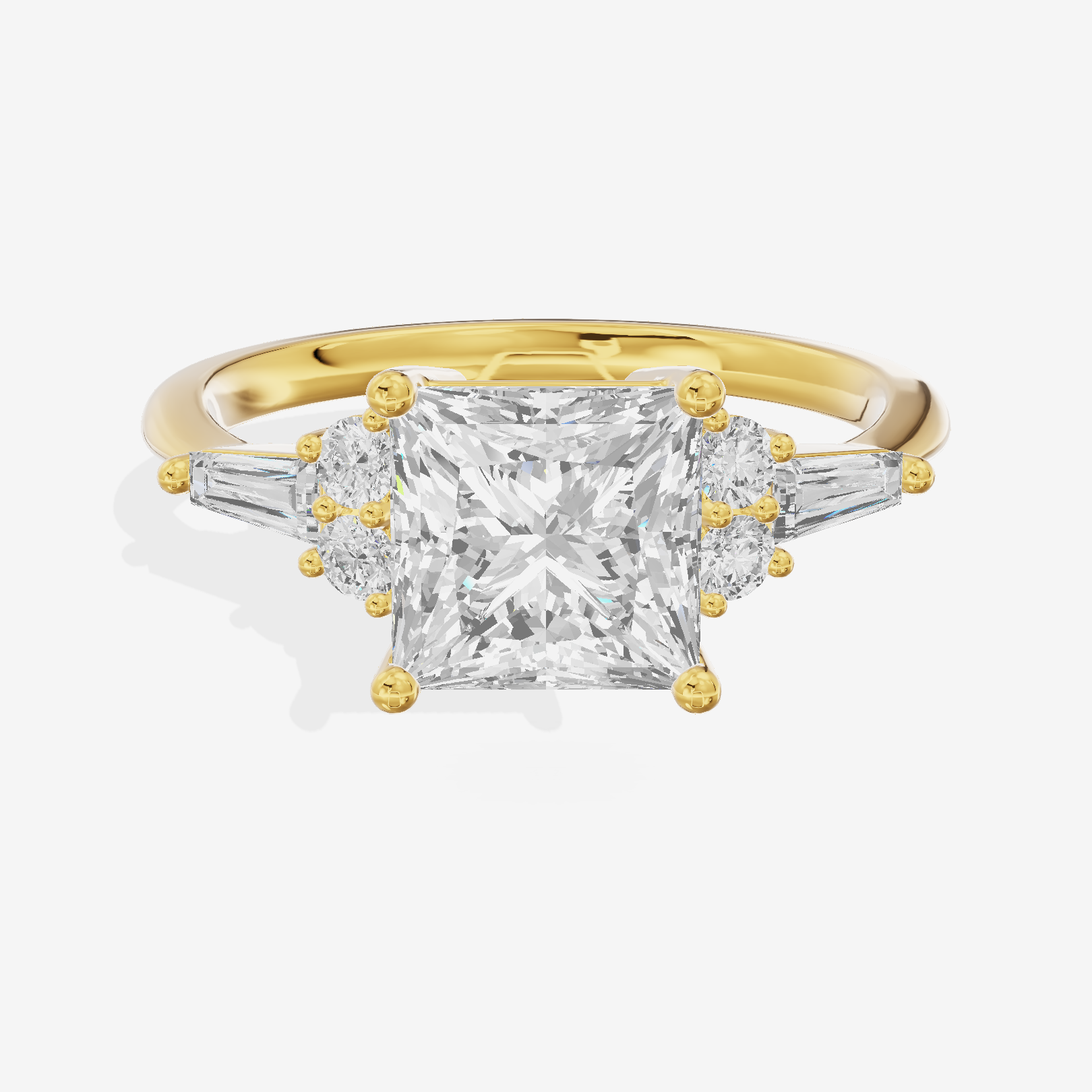 Grand Liviana Princess Engagement Ring with Side Stones (1/10 ct. tw.) in 14K Yellow Gold