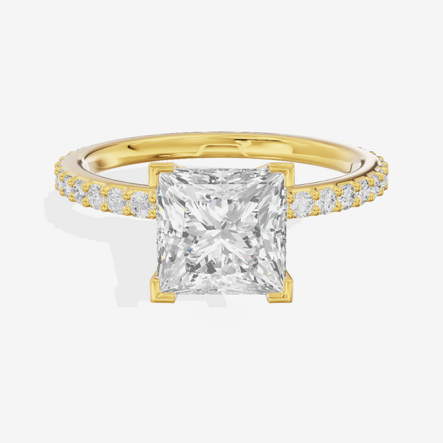 Petite Trellise Princess Engagement Ring with Side Stones (1/3 ct. tw.) in 18K Yellow Gold