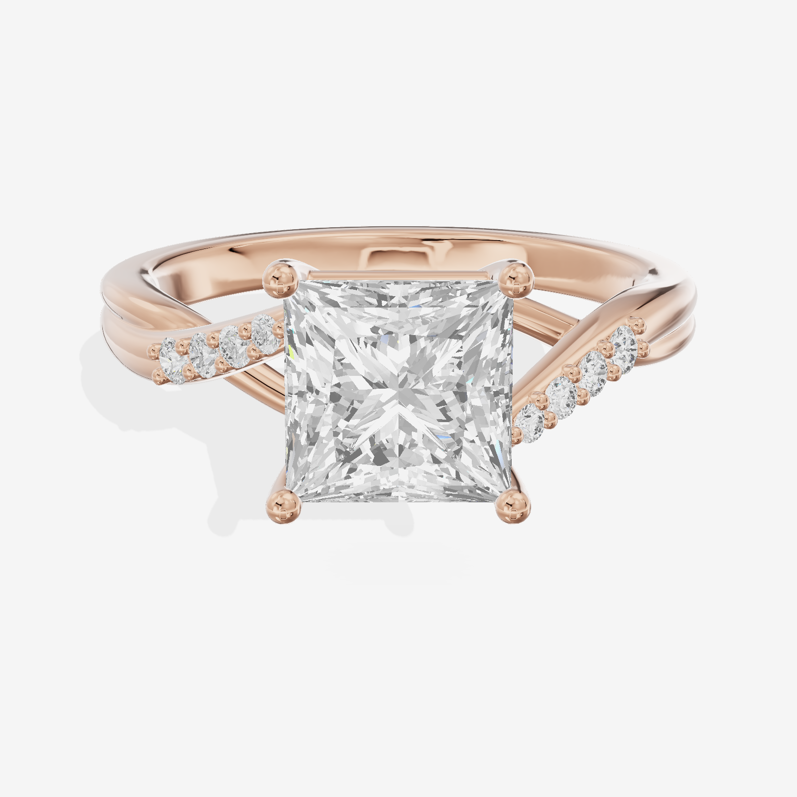 Twined Aimora Princess Engagement Ring with Side Stones (1/15 ct. tw.) in 18K Rose Gold