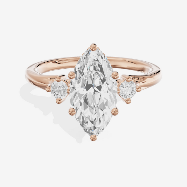 Sincere Three Stone Marquise Engagement Ring (1/6 ct. tw.) in 18K Rose Gold