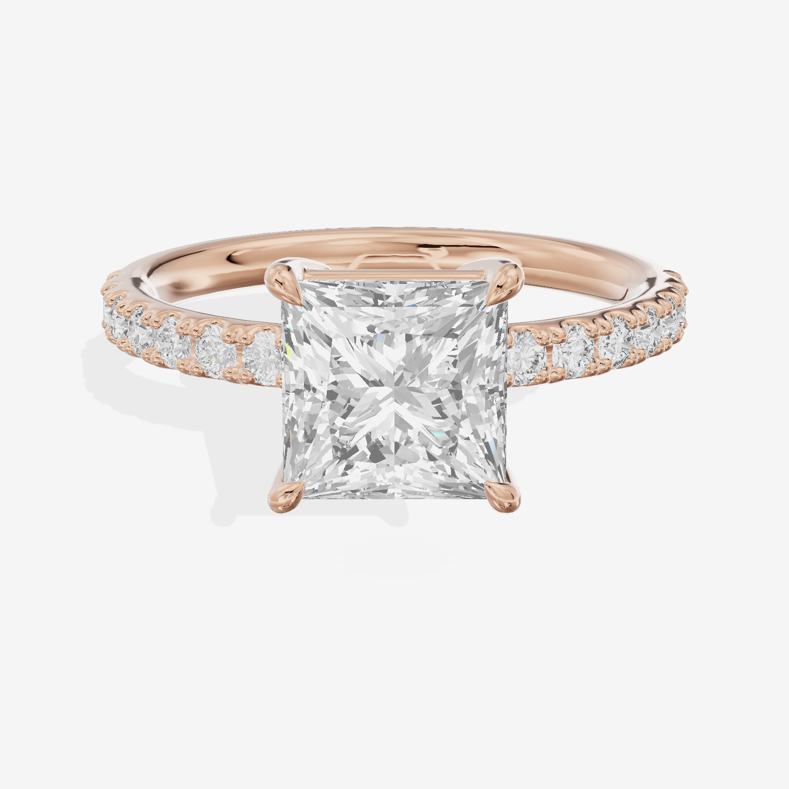 Selenia Basket Split Shank Princess Engagement Ring with Side Stones (1/8 ct. tw.) in 14K Rose Gold