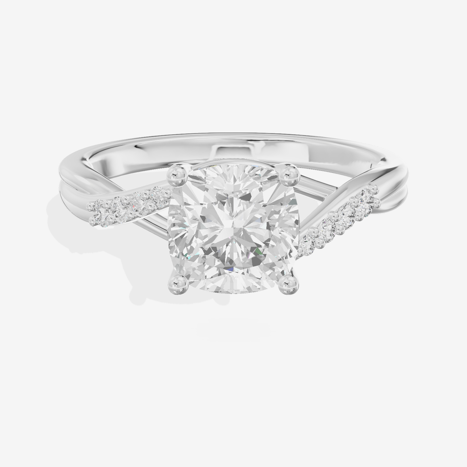 Twined Aimora Cushion Engagement Ring with Side Stones (1/15 ct. tw.) in 18K White Gold