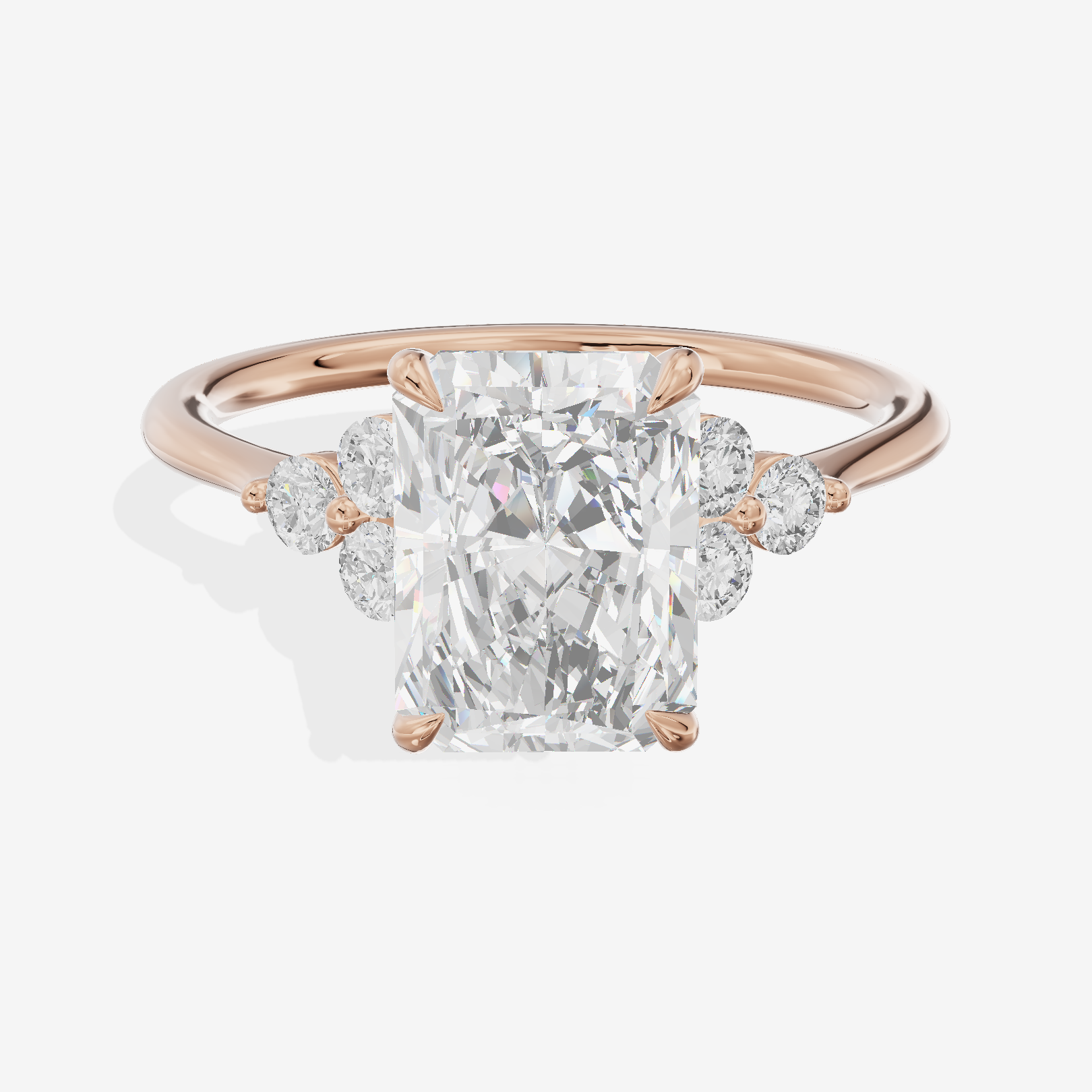 Lustrous Promezza Radiant Engagement Ring with Side Stones (1/20 ct. tw.) in 14K Rose Gold
