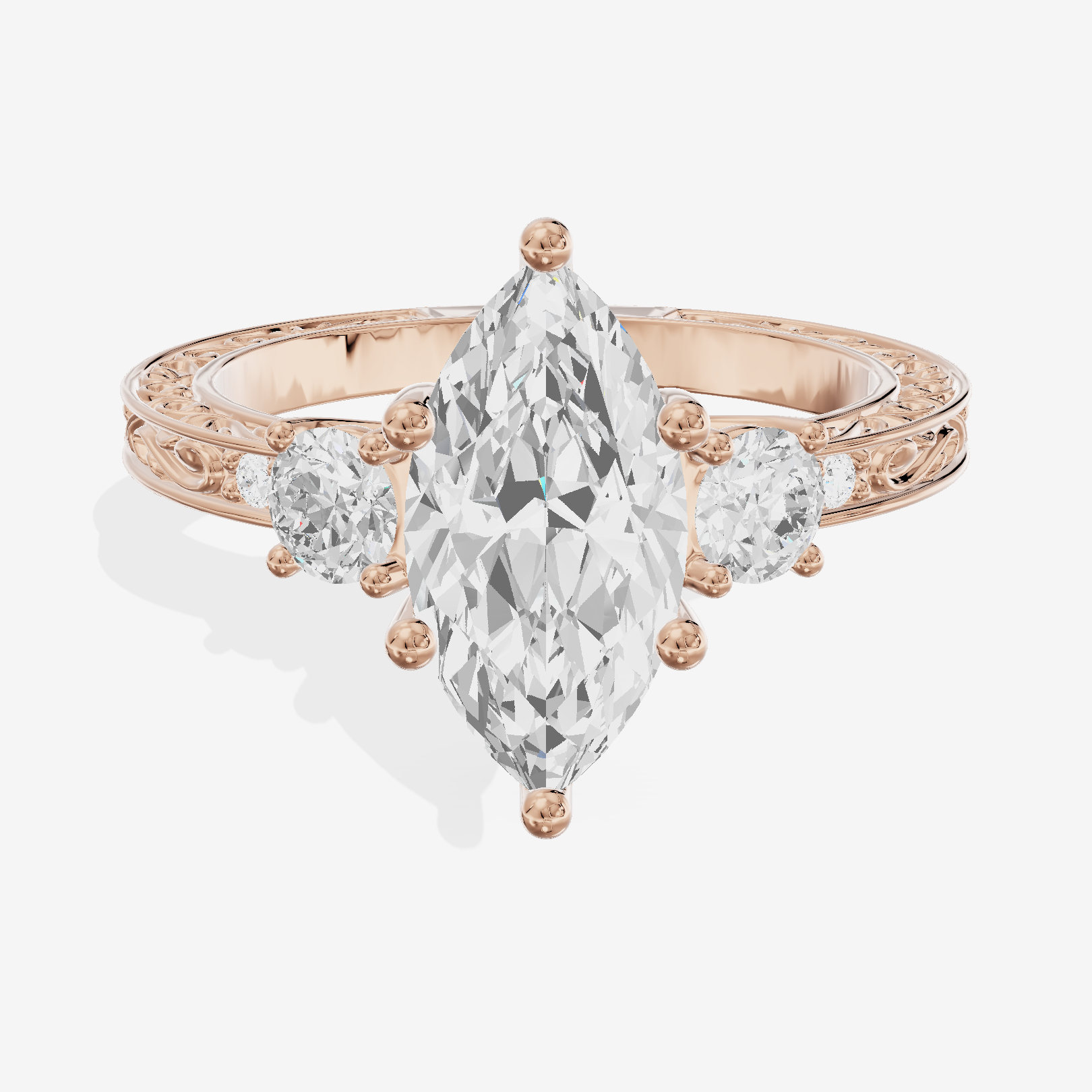 Petite Promezza Three Stone Marquise Engagement Ring (2/5 ct. tw.) in 14K Rose Gold