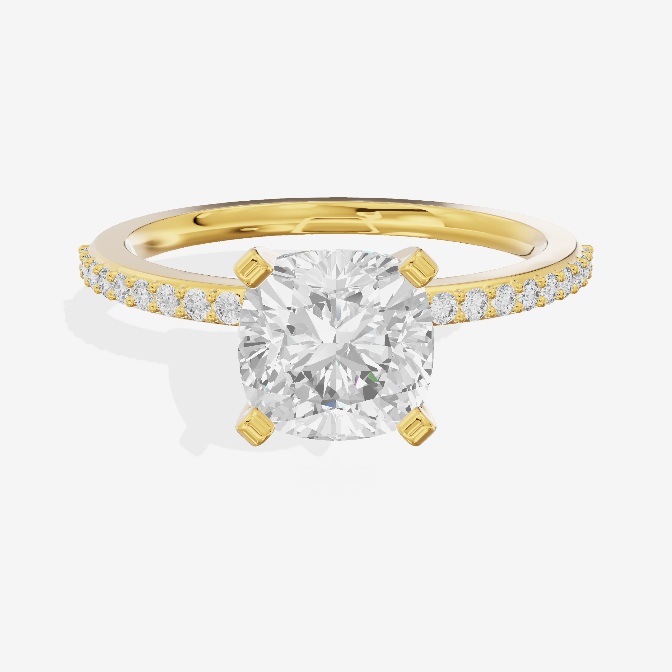 Solea Cathedral 2mm Cushion Engagement Ring with Side Stones (1/2 ct. tw.) in 18K Yellow Gold