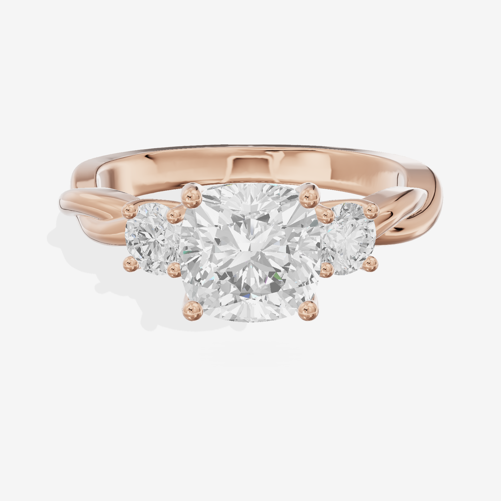 Twined Triade Cushion Three Stone Engagement Ring (1/4 ct. tw.) in 18K Rose Gold