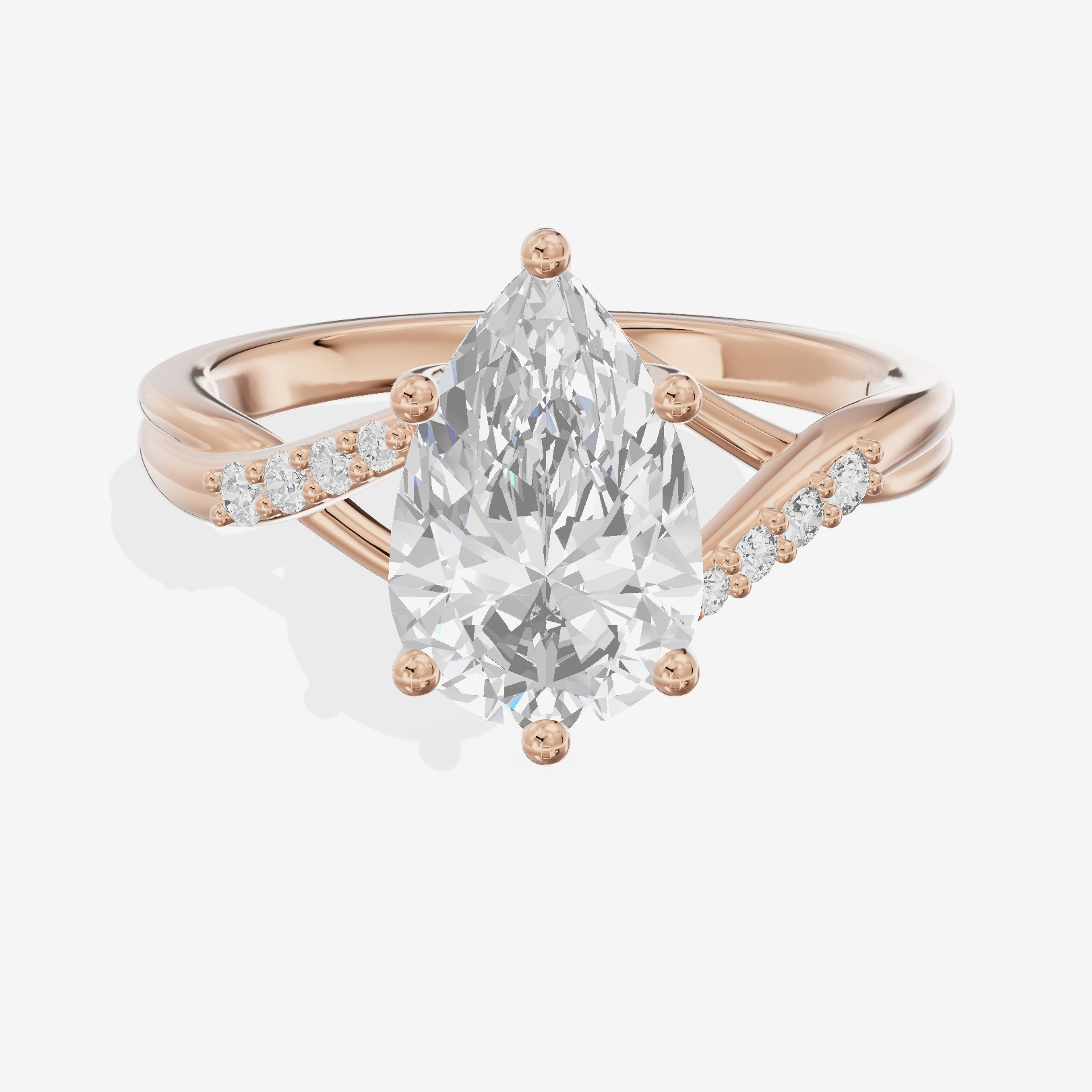 Twined Aimora Pear Engagement Ring with Side Stones (1/15 ct. tw.) in 18K Rose Gold