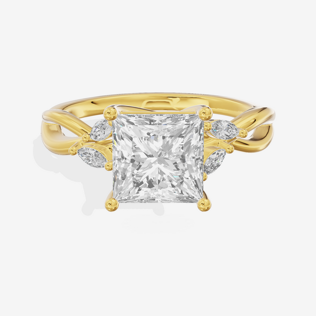 Vowsae Pavé Princess Engagement Ring with Side Stones (1/8 ct. tw.) in 18K Yellow Gold