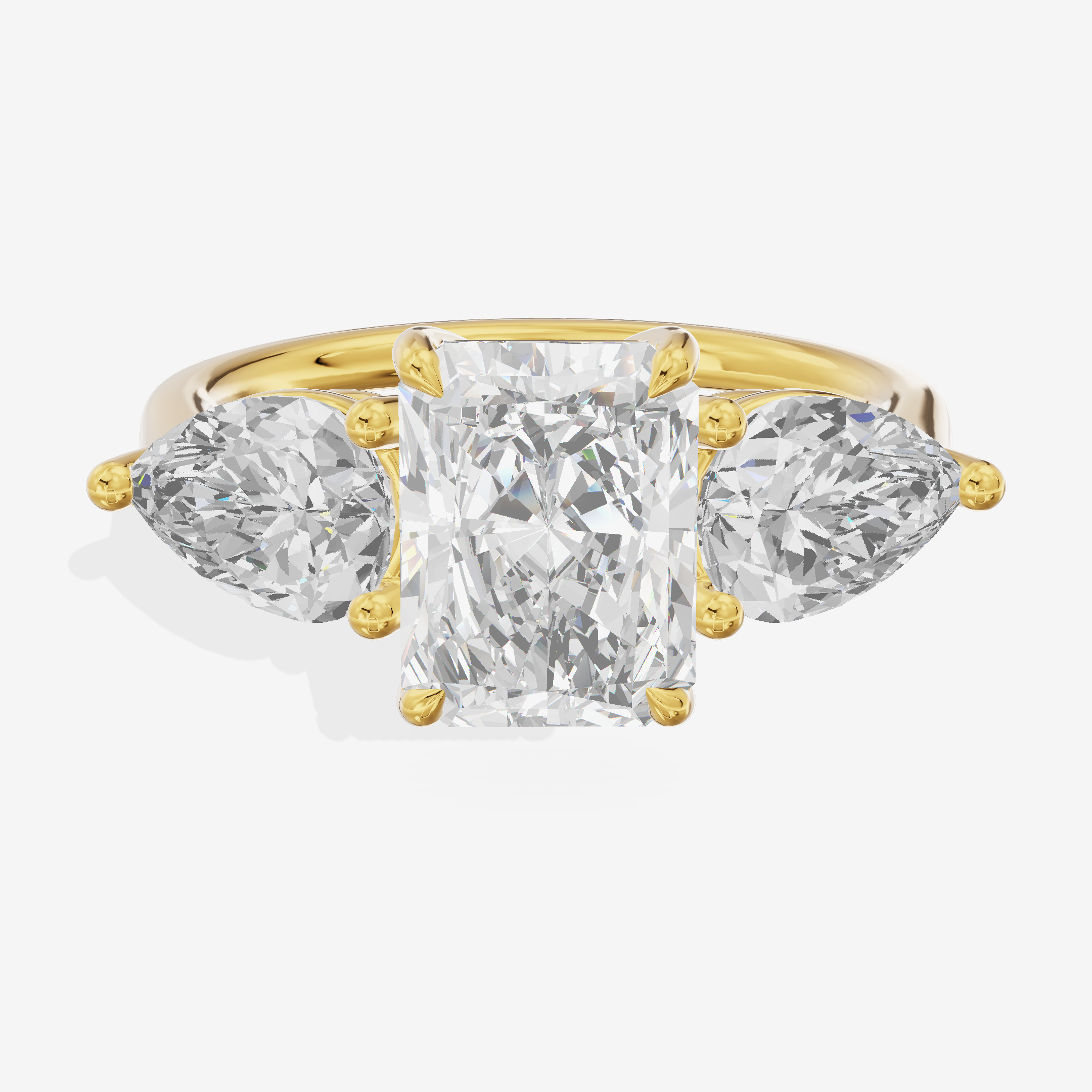 Luxe Heartline Three Stone Radiant Engagement Ring (3/4 ct. tw.) in 18K Yellow Gold