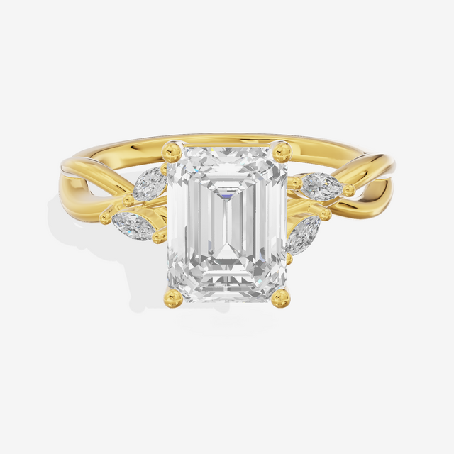 Vowsae Pavé Emerald Engagement Ring with Side Stones (1/8 ct. tw.) in 18K Yellow Gold