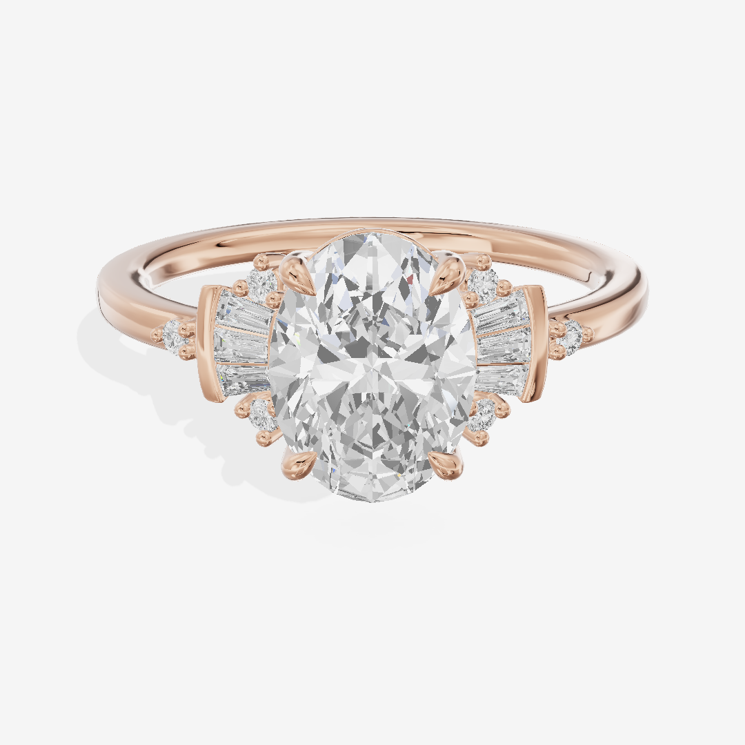 Lightwoven Pavé Oval Engagement Ring with Side Stones (1/8 ct. tw.) in 18K Rose Gold