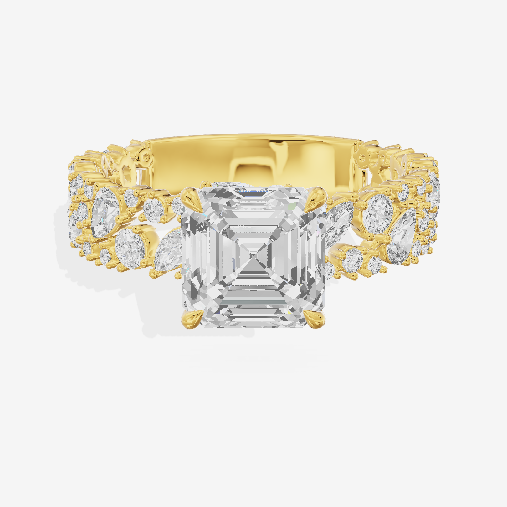 Aurea Cathedral 4.2mm Asscher Engagement Ring with Side Stones (3/4 ct. tw.) in 18K Yellow Gold