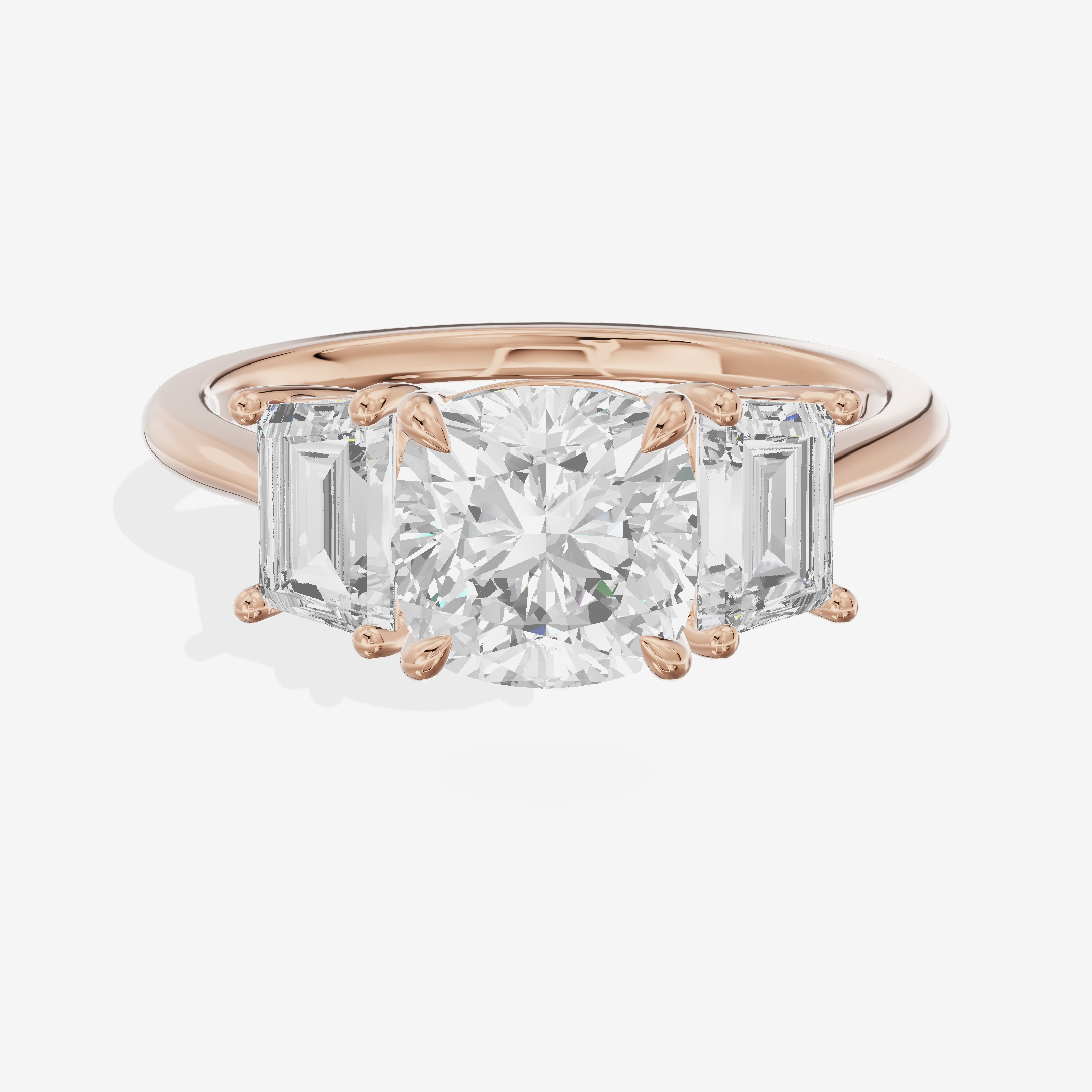 Luxe Promezza Three Stone Cushion Engagement Ring (3/5 ct. tw.) in 18K Rose Gold