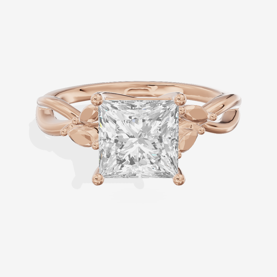Modern Sincere Princess Engagement Ring with Side Stones in 18K Rose Gold