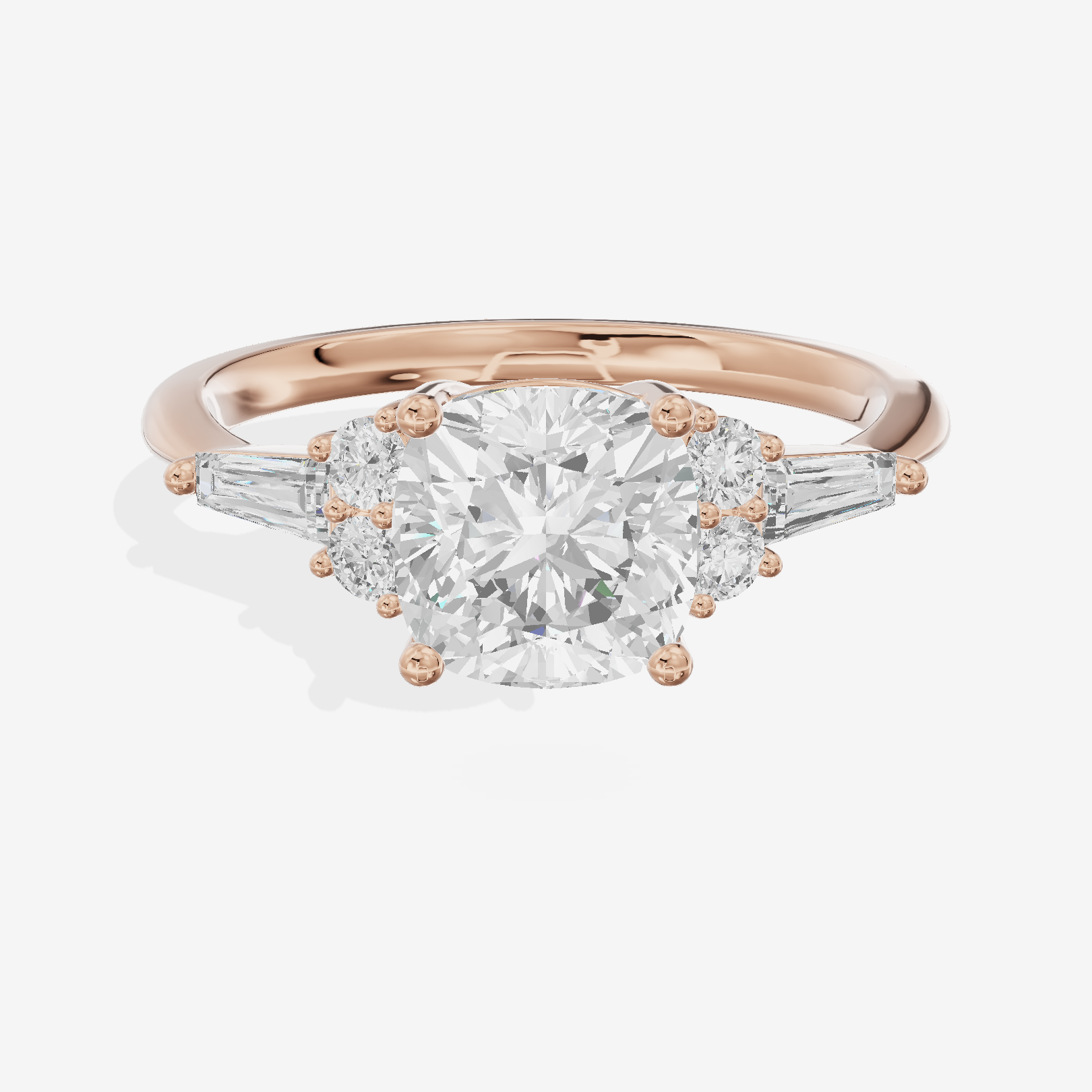 Modern Cherubine Cushion Engagement Ring with Side Stones (1/4 ct. tw.) in 18K Rose Gold
