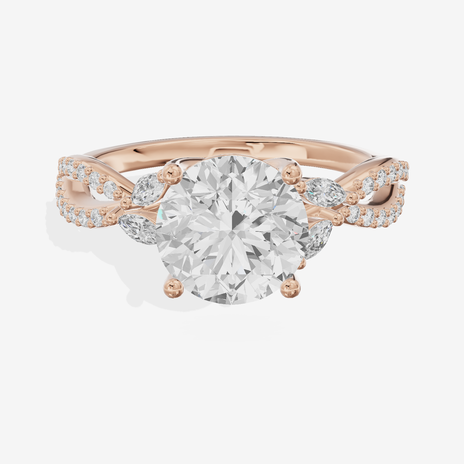 Luxe Lumera Round Engagement Ring with Side Stones (1/4 ct. tw.) in 18K Rose Gold