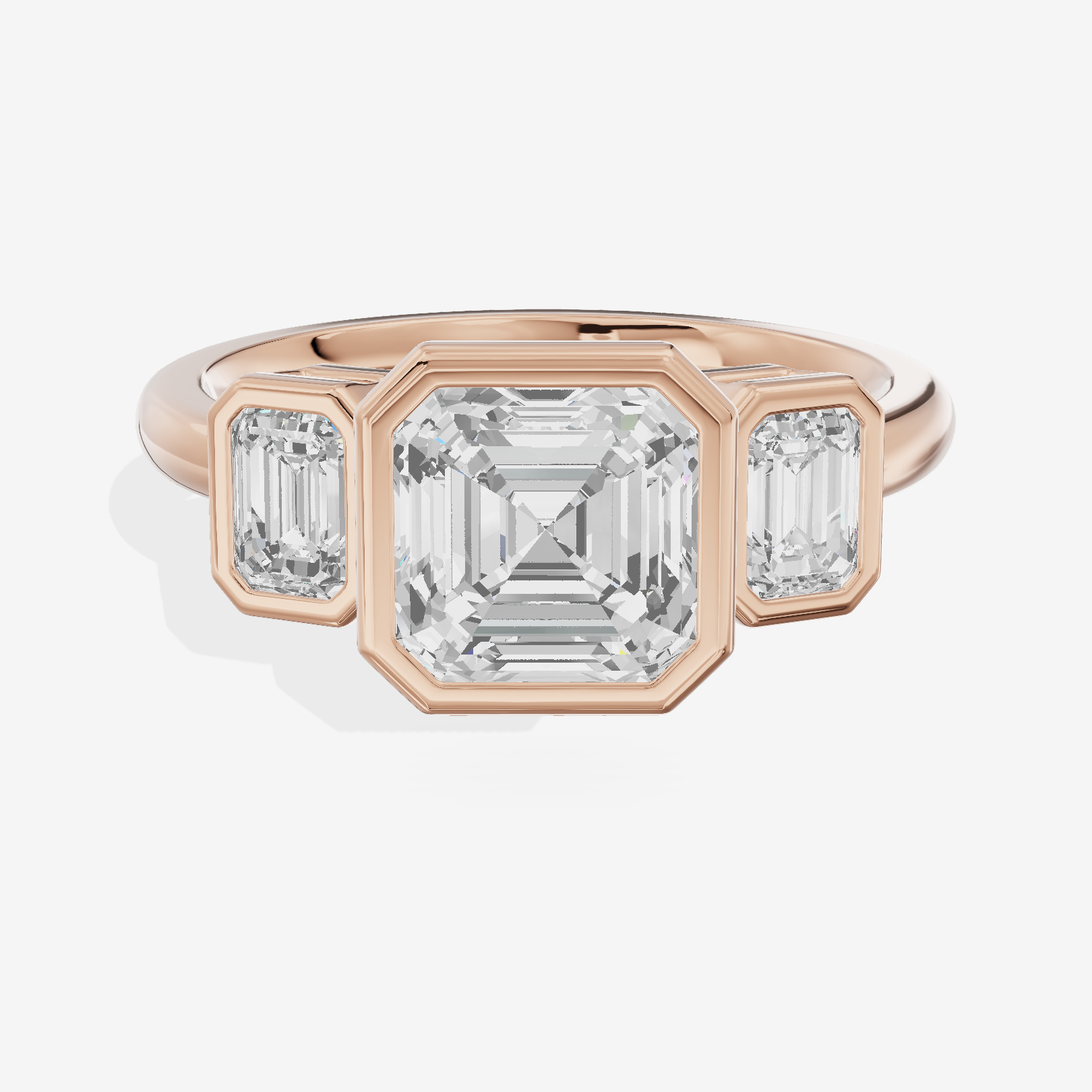 Vintage Sincere Three Stone Asscher Engagement Ring (1/2 ct. tw.) in 14K Rose Gold