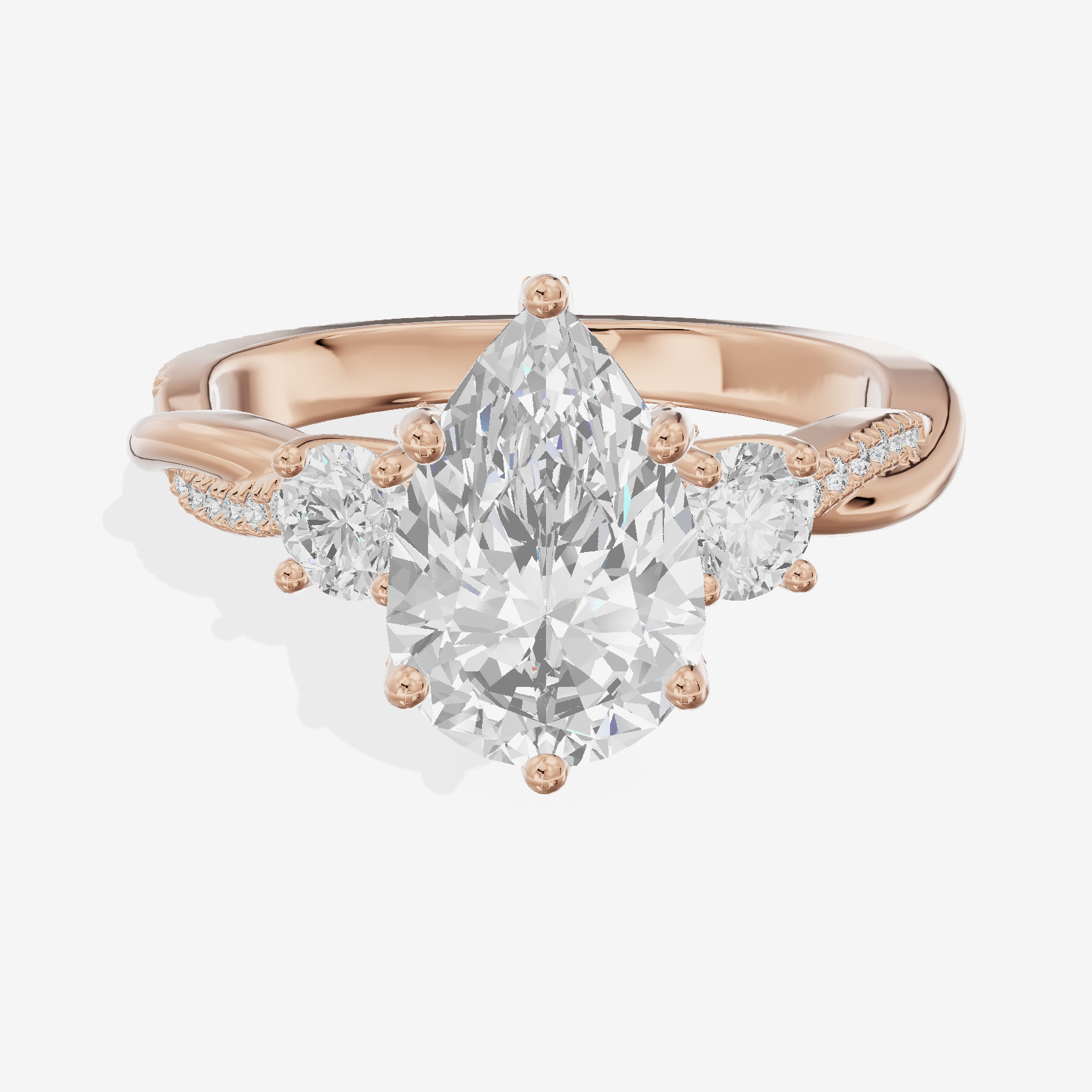 Petite Twine Three Stone Pear Engagement Ring (1/2 ct. tw.) in 18K Rose Gold