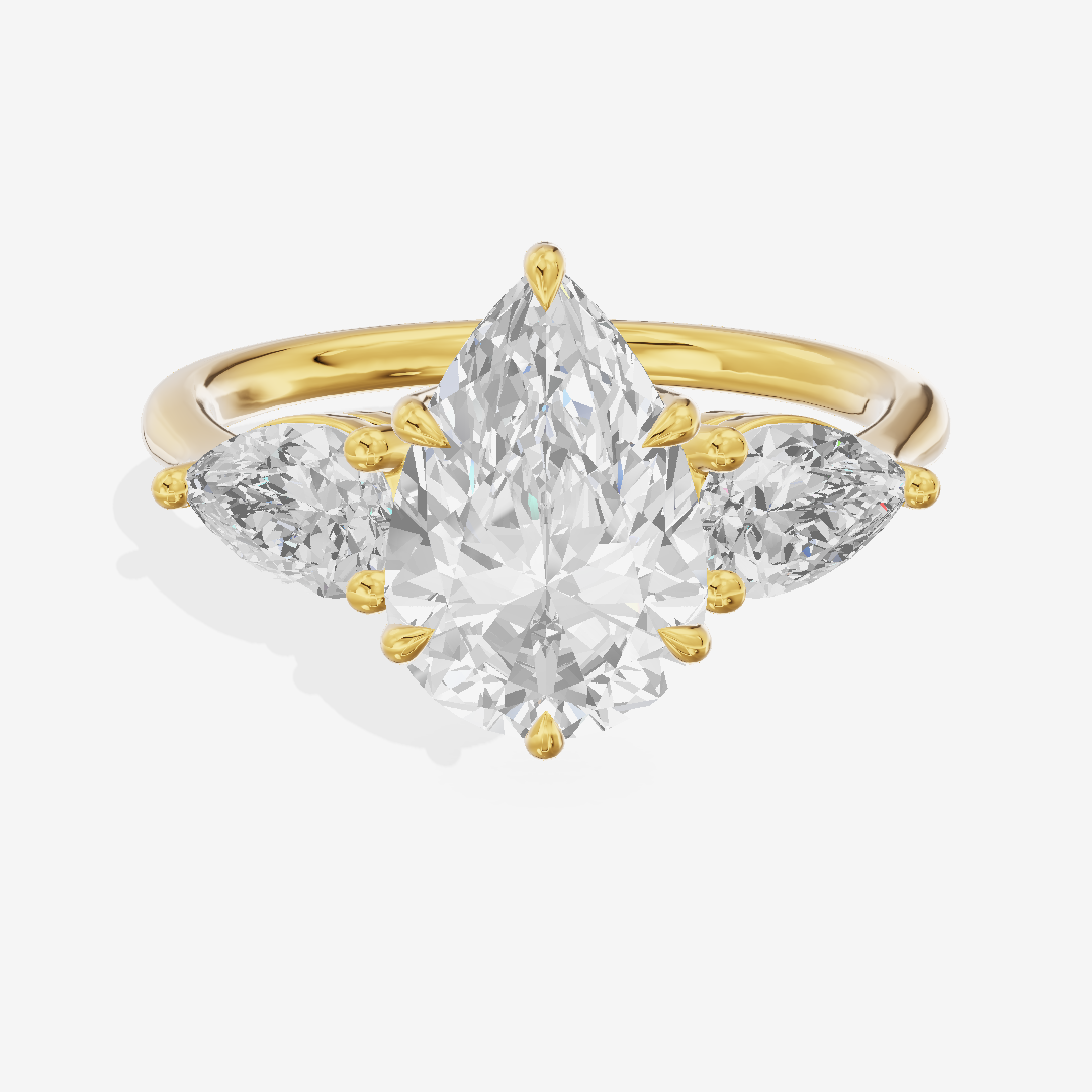 Luxe Adorae Three Stone Pear Engagement Ring (3/4 ct. tw.) in 18K Yellow Gold