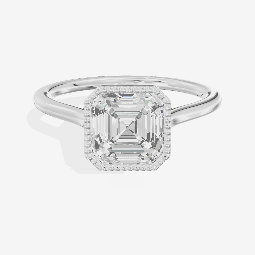 Modern Coeurine 1.5mm Asscher Bezel Engagement Ring in 14K White Gold