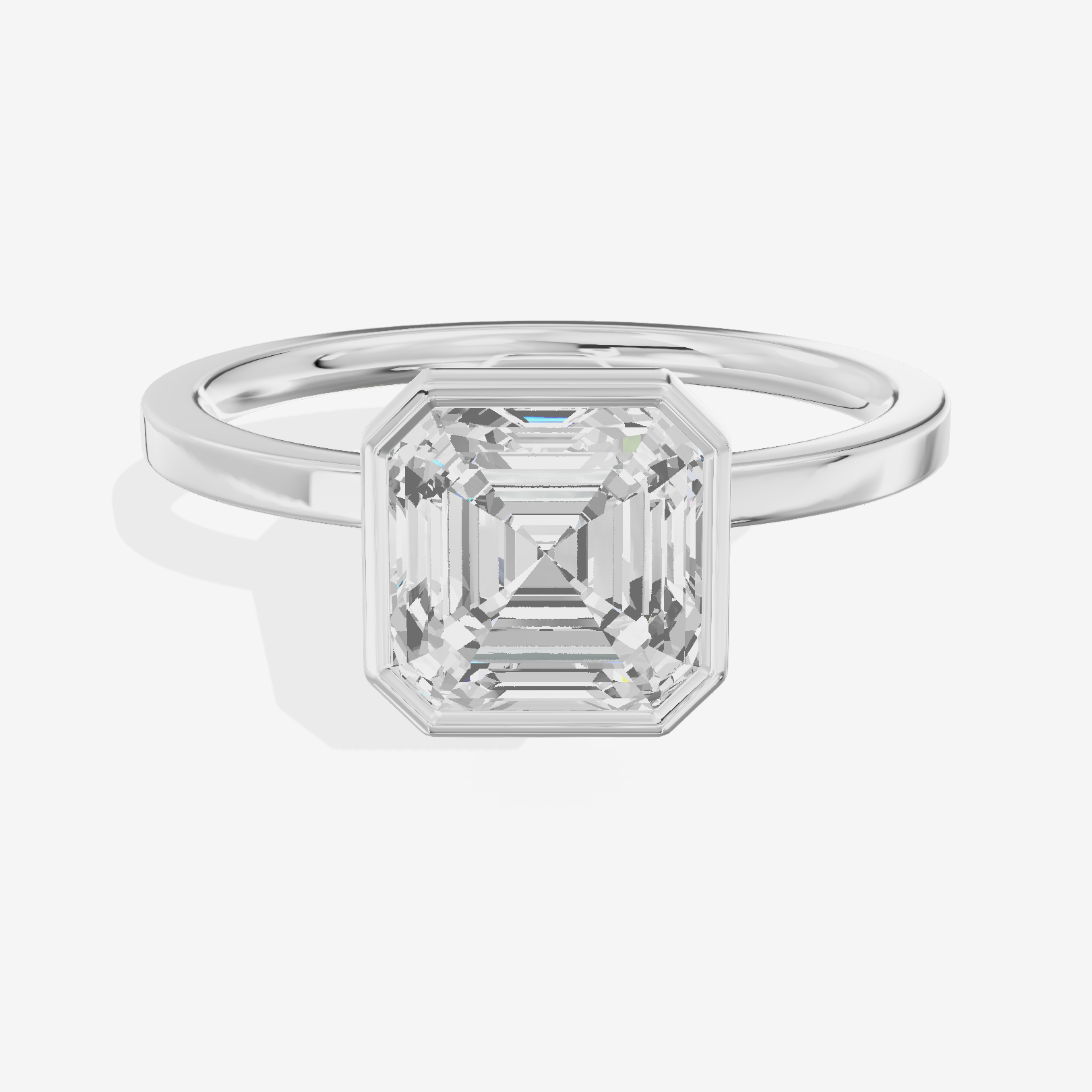 One of One Classic 1.5mm Asscher Bezel Engagement Ring in 14K White Gold