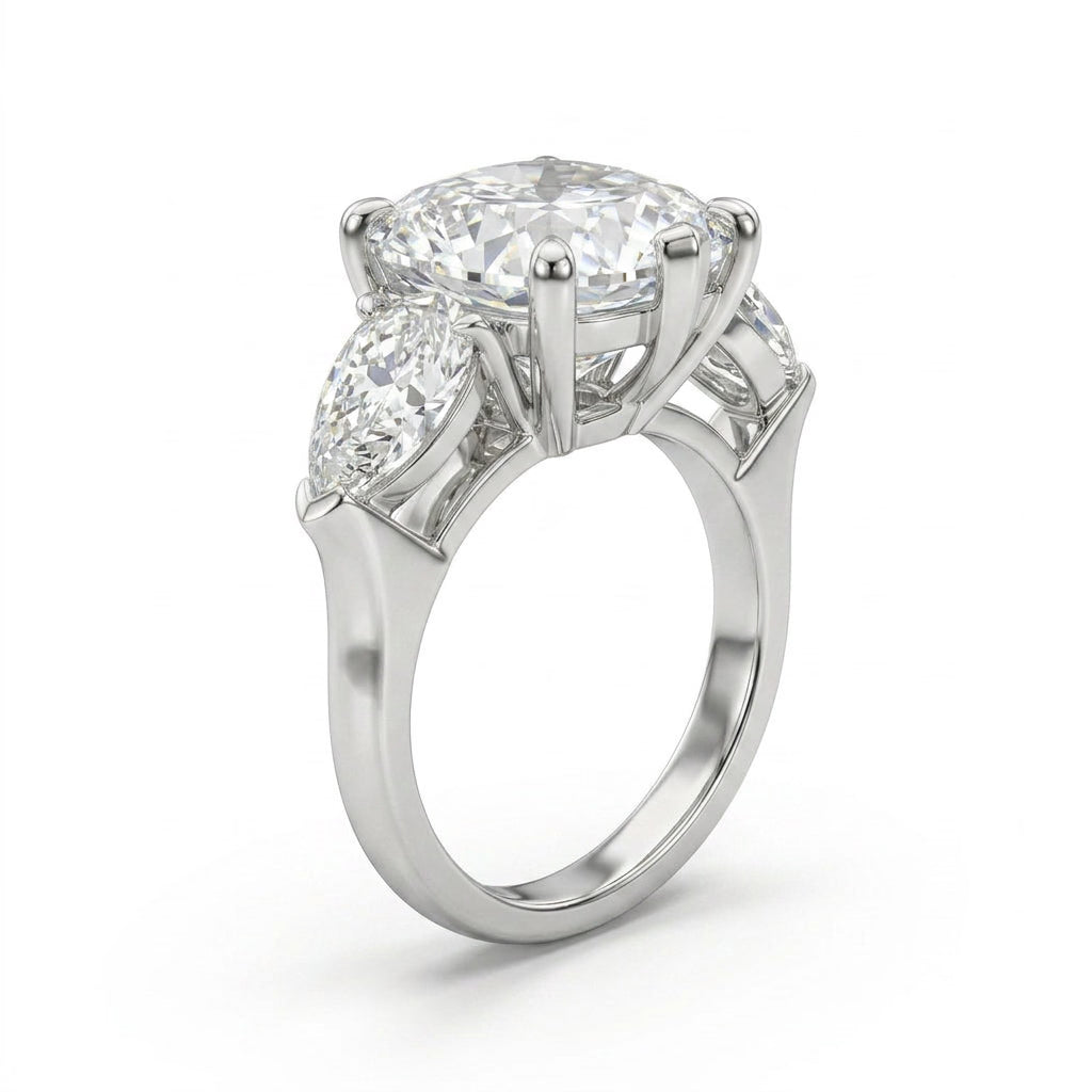 Cathedral Three Stone Heart Engagement Ring (13.14 ct. tw.) in Platinum