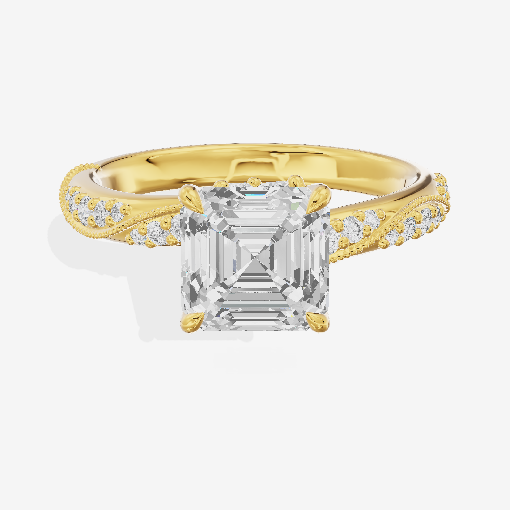Lustrous Selenia Asscher Engagement Ring with Side Stones (1/4 ct. tw.) in 14K Yellow Gold