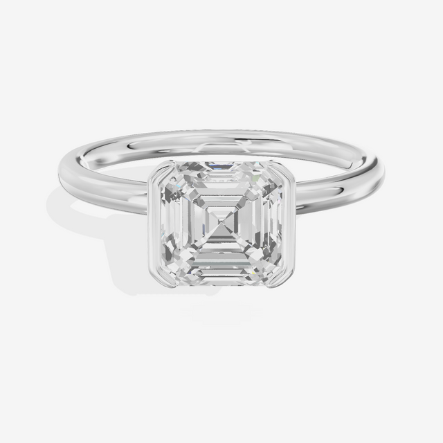 Sincere Bezel 1.8mm Asscher Solitaire Engagement Ring in 18K White Gold
