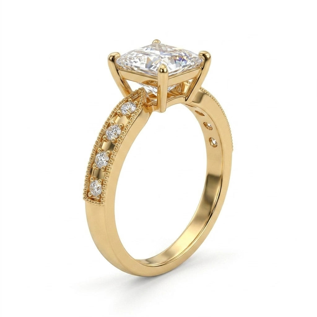 Solitaire Pavé Princess Engagement Ring (1.05 ct. tw.) in 18K Yellow Gold