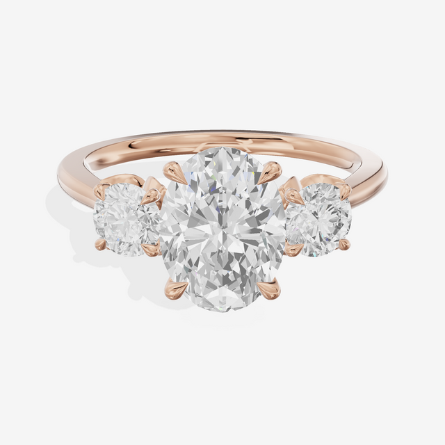Royal Sincere Three Stone Oval Engagement Ring (2/3 ct. tw.) in 14K Rose Gold