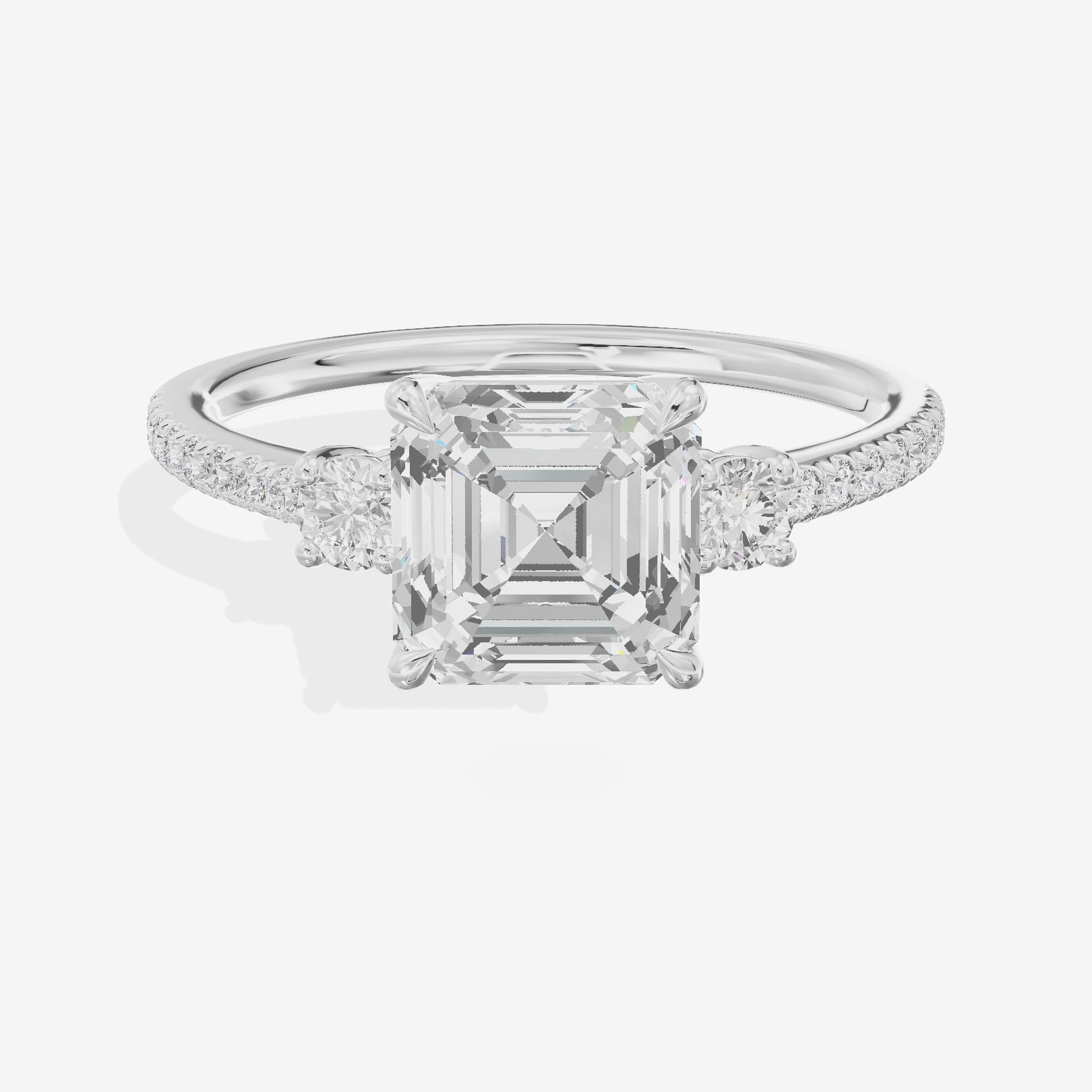 Mirth Three Stone Asscher Engagement Ring (1/4 ct. tw.) in 18K White Gold