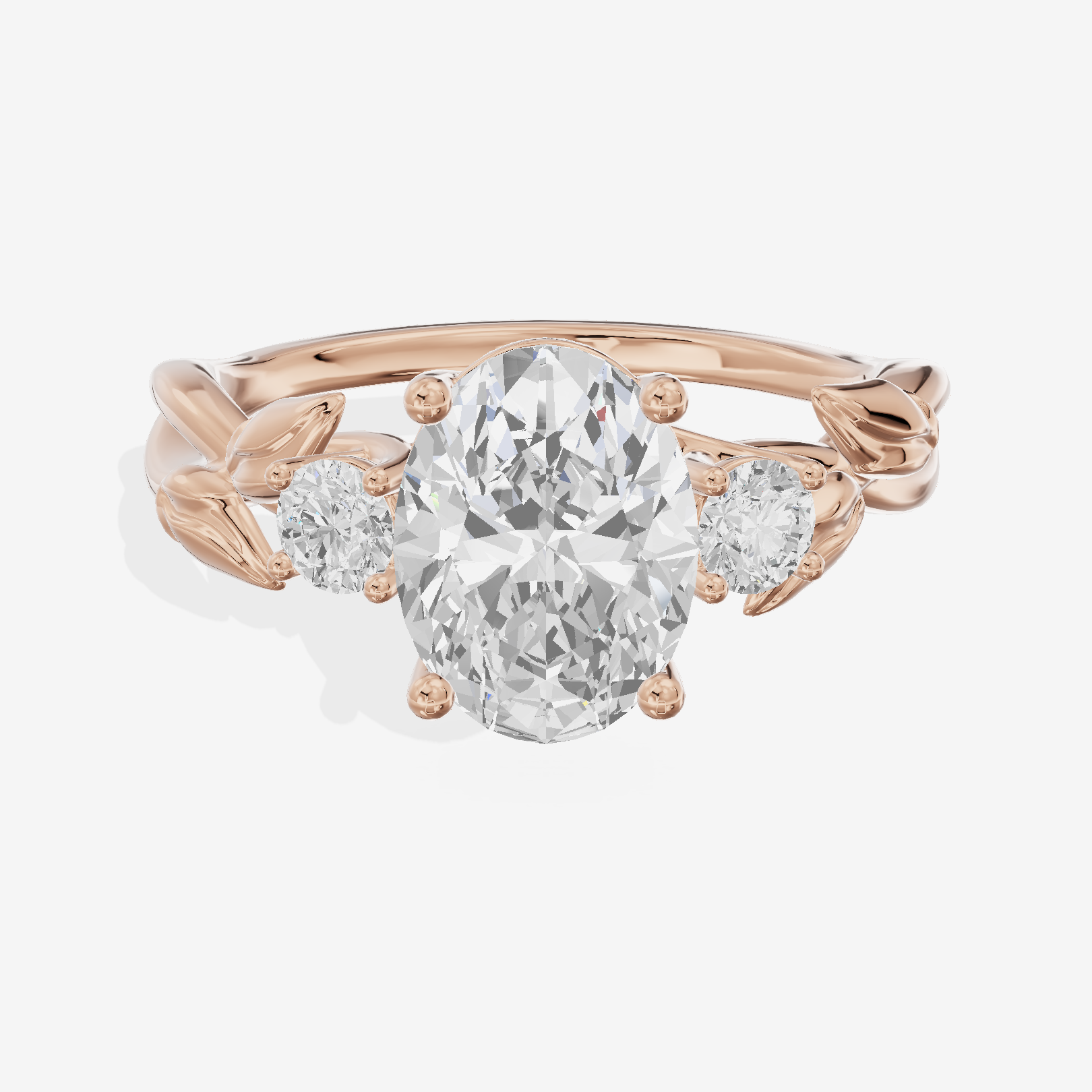 Solea Three Stone Oval Engagement Ring (1/6 ct. tw.) in 14K Rose Gold