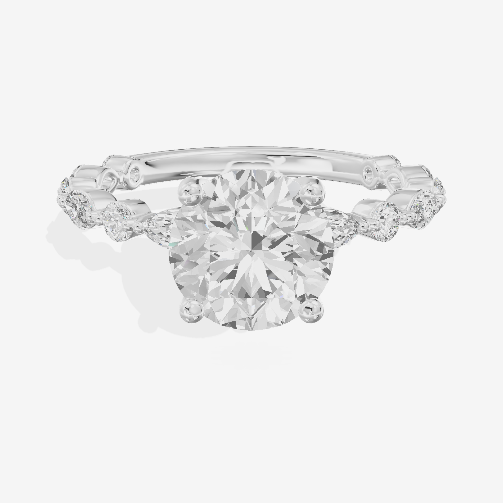 Solea Cathedral 2mm Round Engagement Ring with Side Stones (1/2 ct. tw.) in 18K White Gold